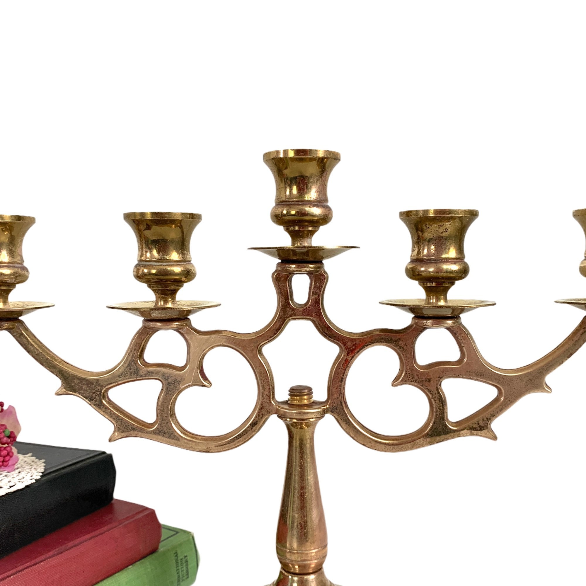 Small brass Candelabra 5 candles Super bright with on/off switch