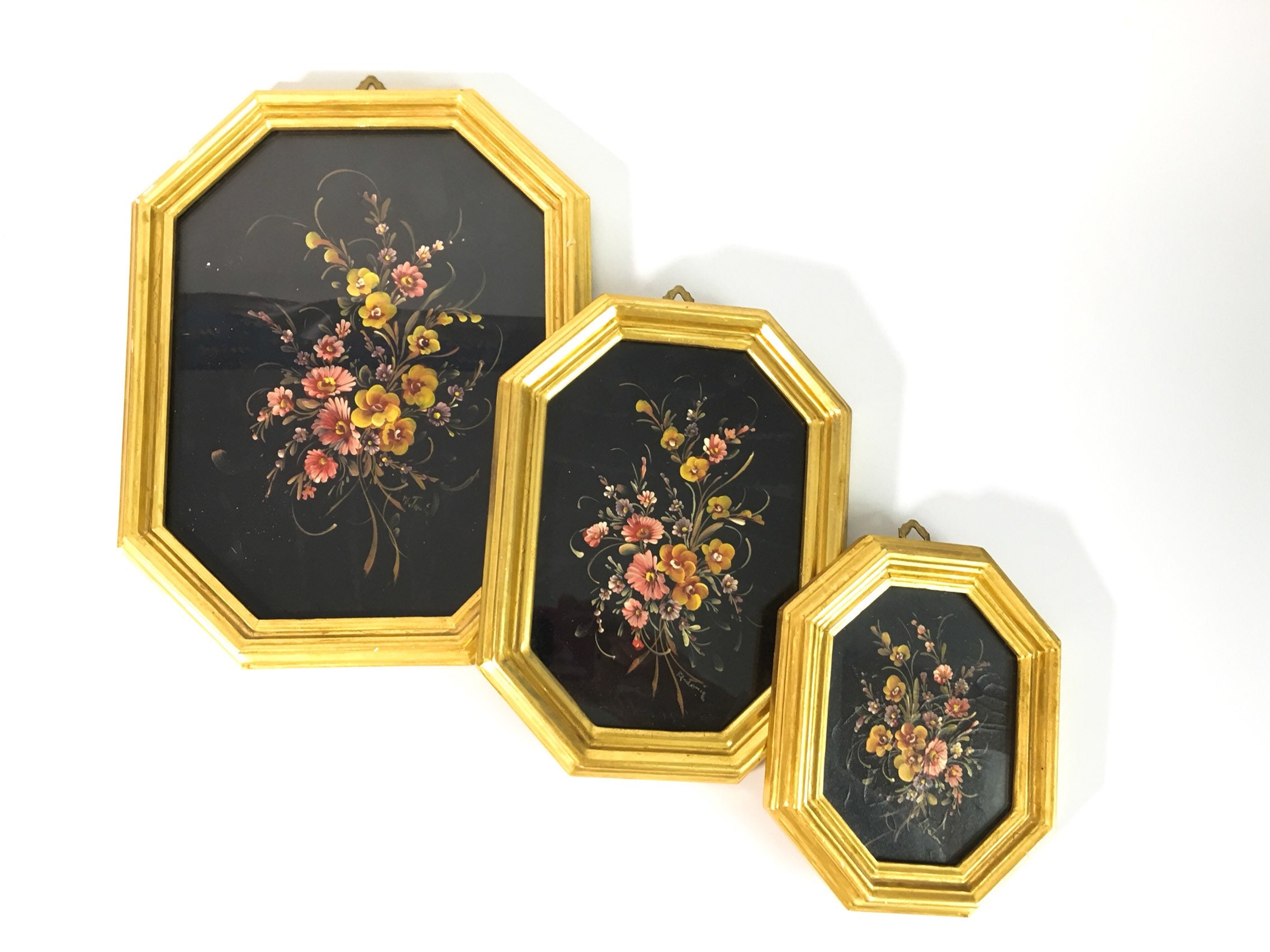 Download Vintage Set of 3 Floral in Black w/ 22K Gilt Frames ...