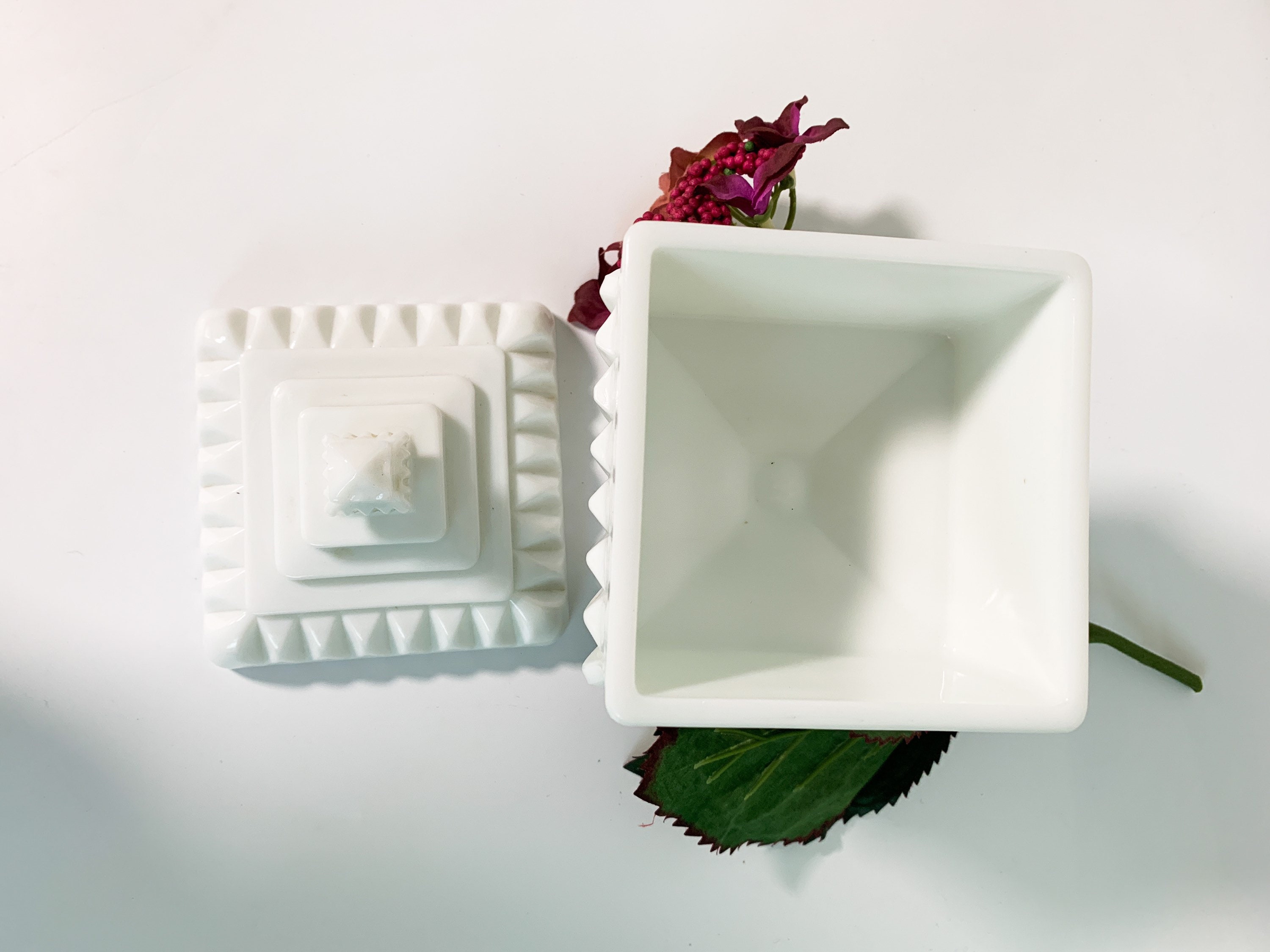 Westmoreland Milk Glass Wedding Cake Box / Bowl White Candy Jar or