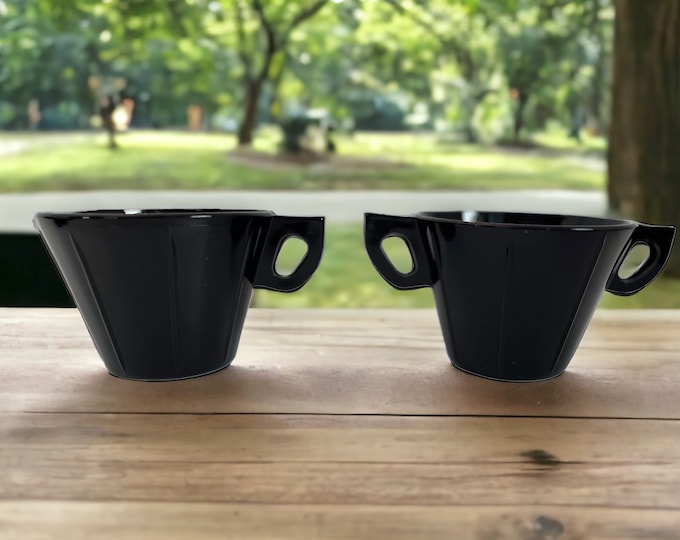 Vintage Black Glass Sugar and Creamer Circa 1930s - Art Deco Style Ribbed Sugar & Creamer Depression Glass - Pair Serving Dining