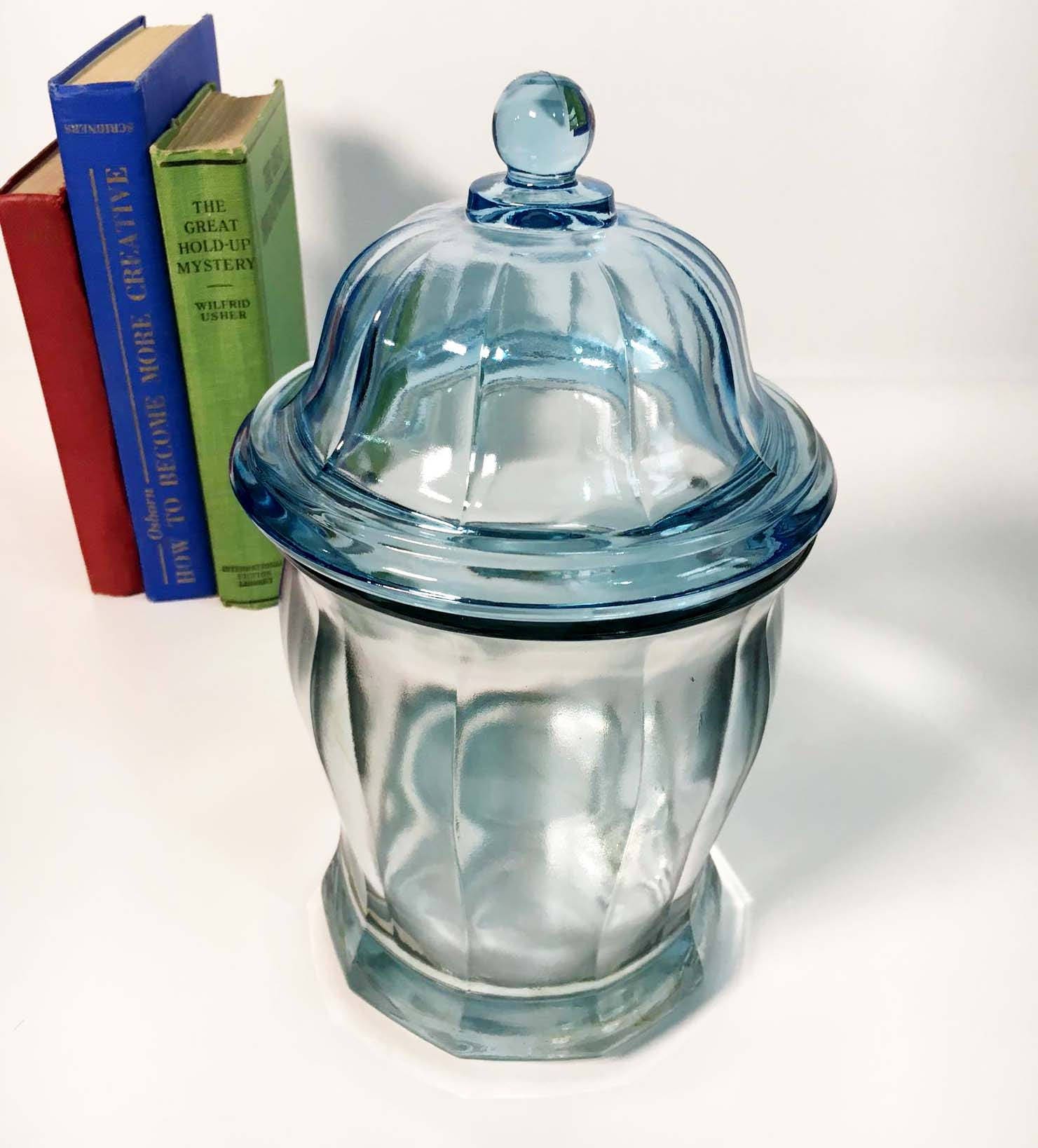 vintage blue glass apothecary jar