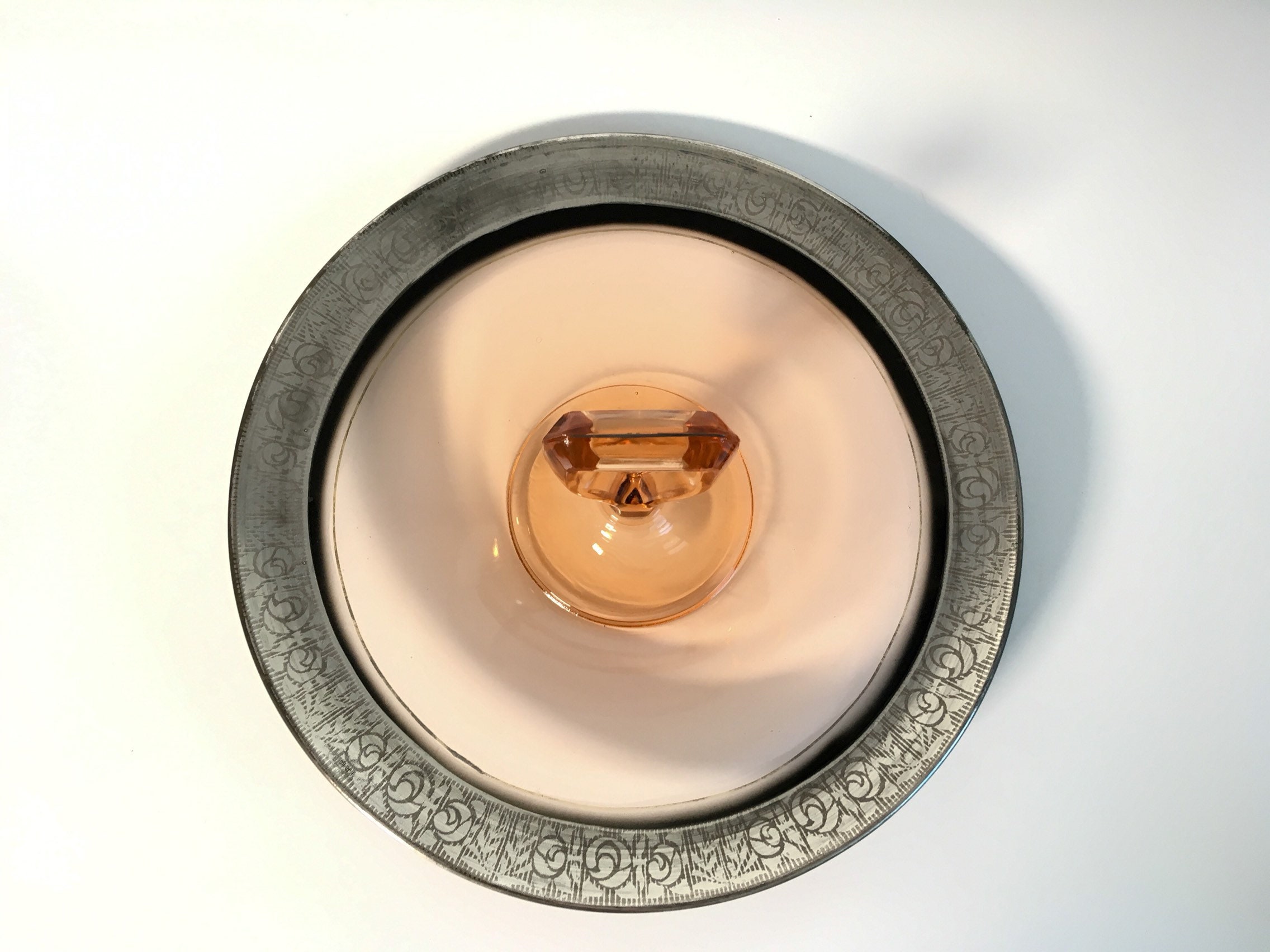 Vintage Pink Glass Center Handle Tray & Silver Rim - Retro ...