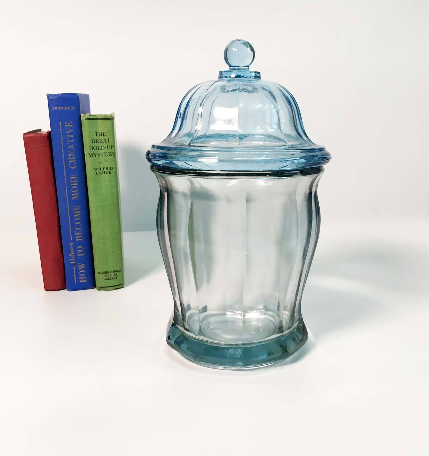 vintage blue glass apothecary jar