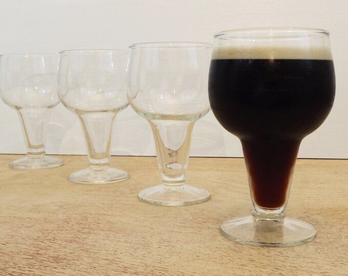 Beer Glasses Vintage Retro Steiner Glasses / Water Goblets - Set of Four - Clear - Funky Stemware - Circa 1950s Barware Drinkware