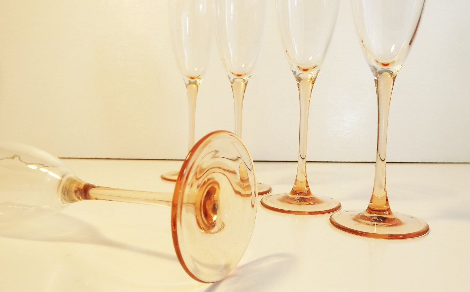 4 Pink Stemmed Champagne Glasses Vintage Set of 4 6 oz. each Made