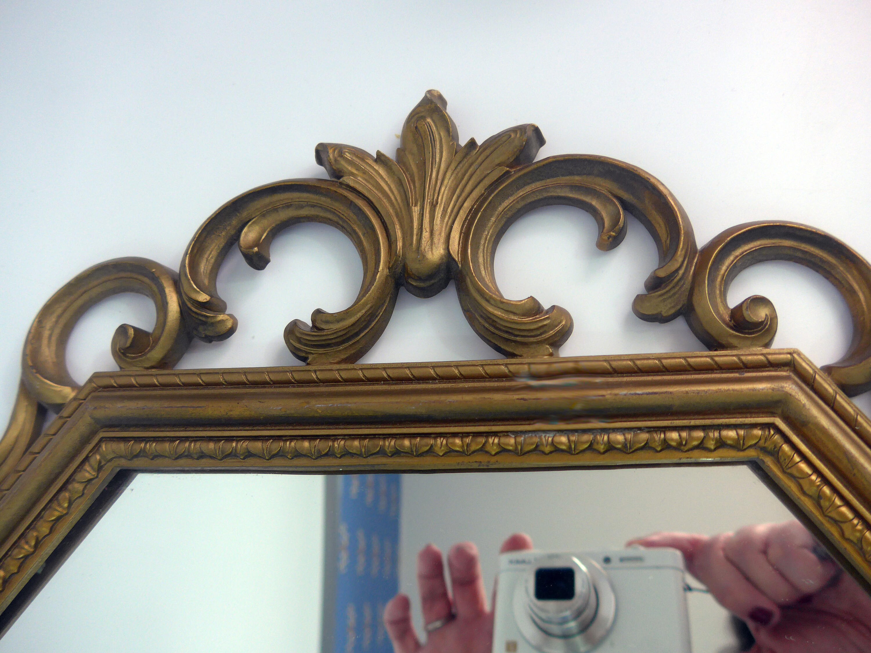 Vintage Mid Century Wall Mirror Large Gold Syroco Ornate Octagonal