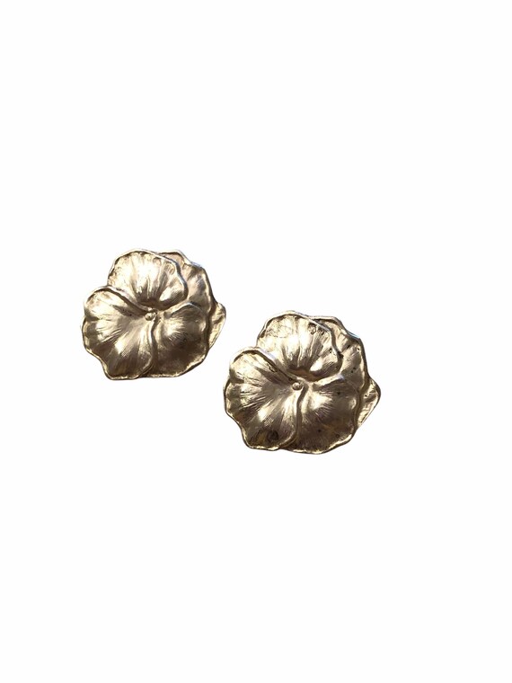Vintage Sterling Silver Flower Earrings - Flower … - image 2