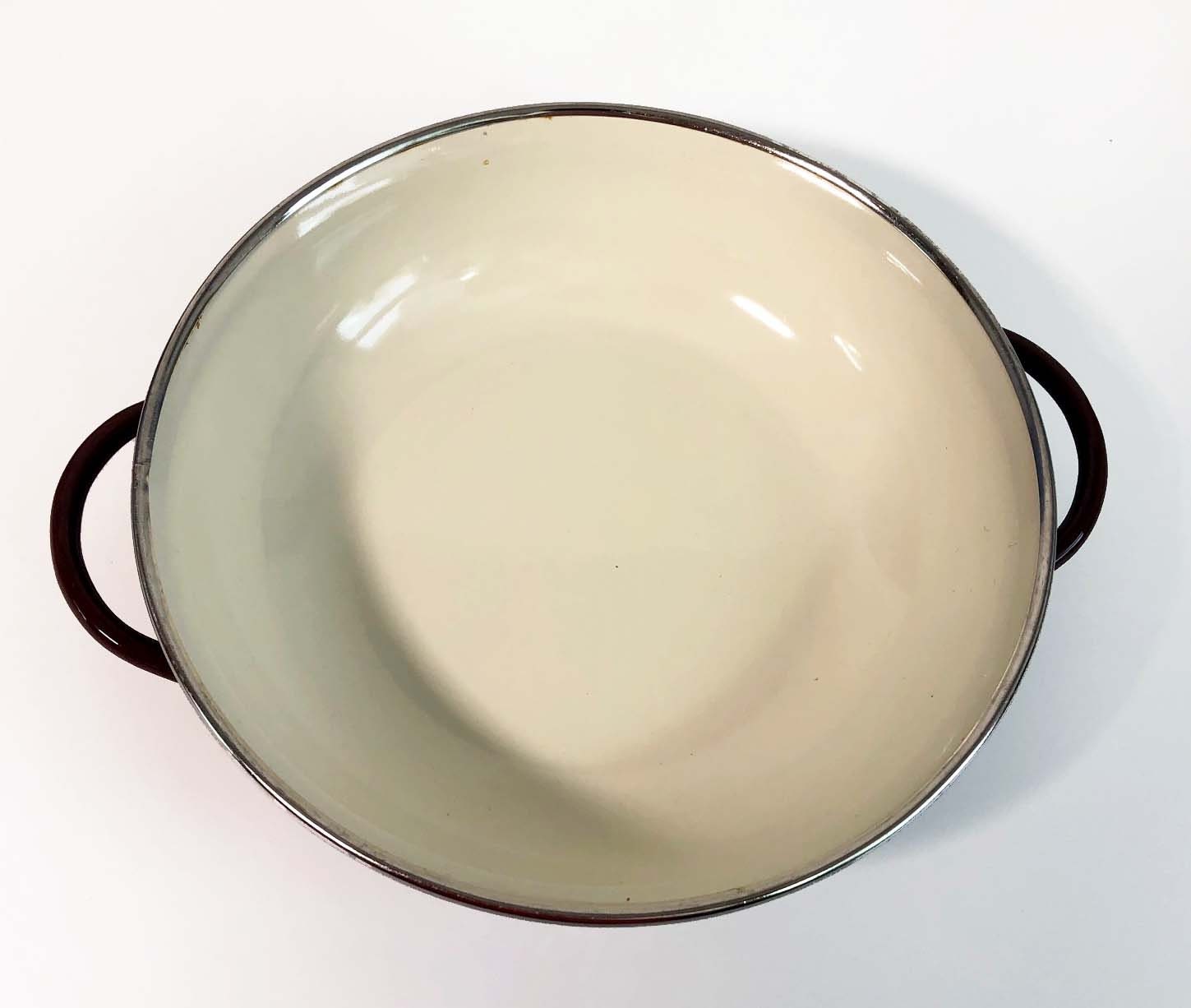 Vintage Enamelware Serving Bowls Handled Nesting Brown/Tan or Cream