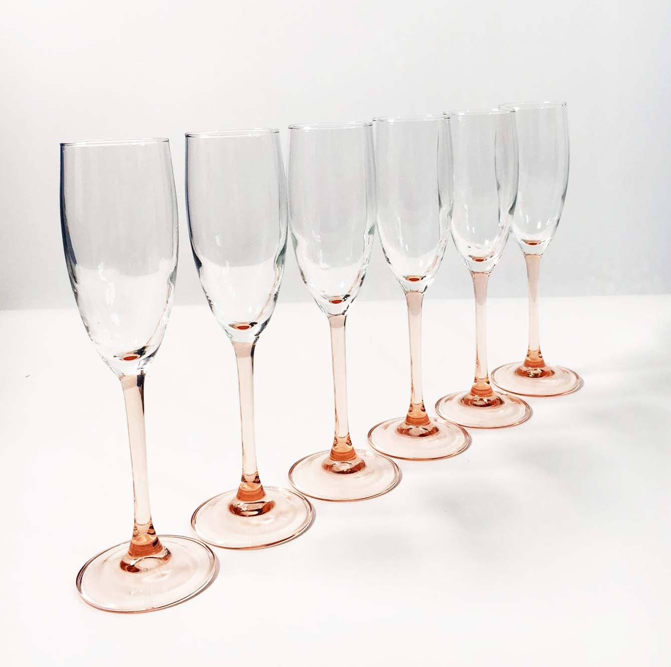 Pink Stemmed Champagne Glasses Vintage Set of 6 6 oz. each Blush