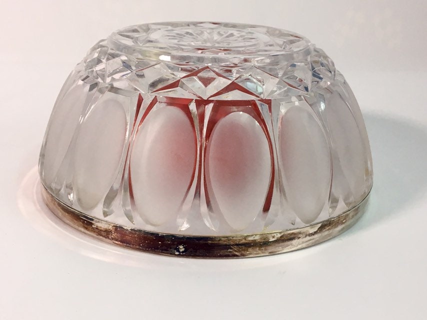 Vintage Oneida Lead Crystal Bowl W/ Frosted Oval Petals Sticker Still Intact Retro Glass