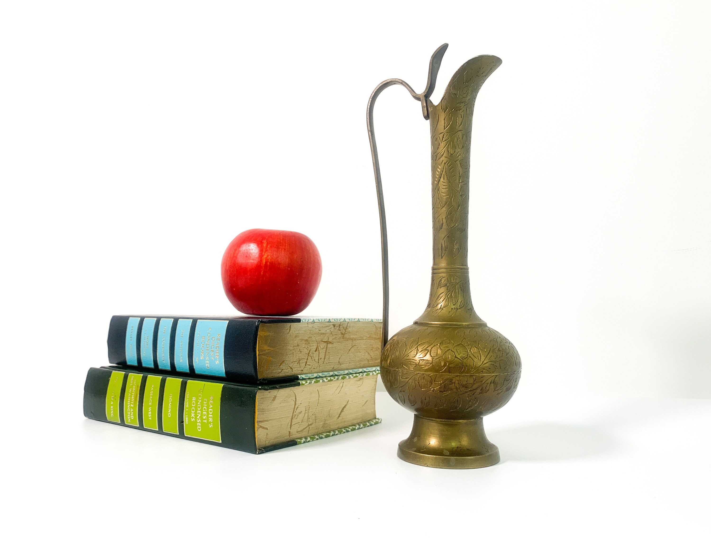 Vintage Tall Brass Pitcher or Ewer With Embossed Floral ...