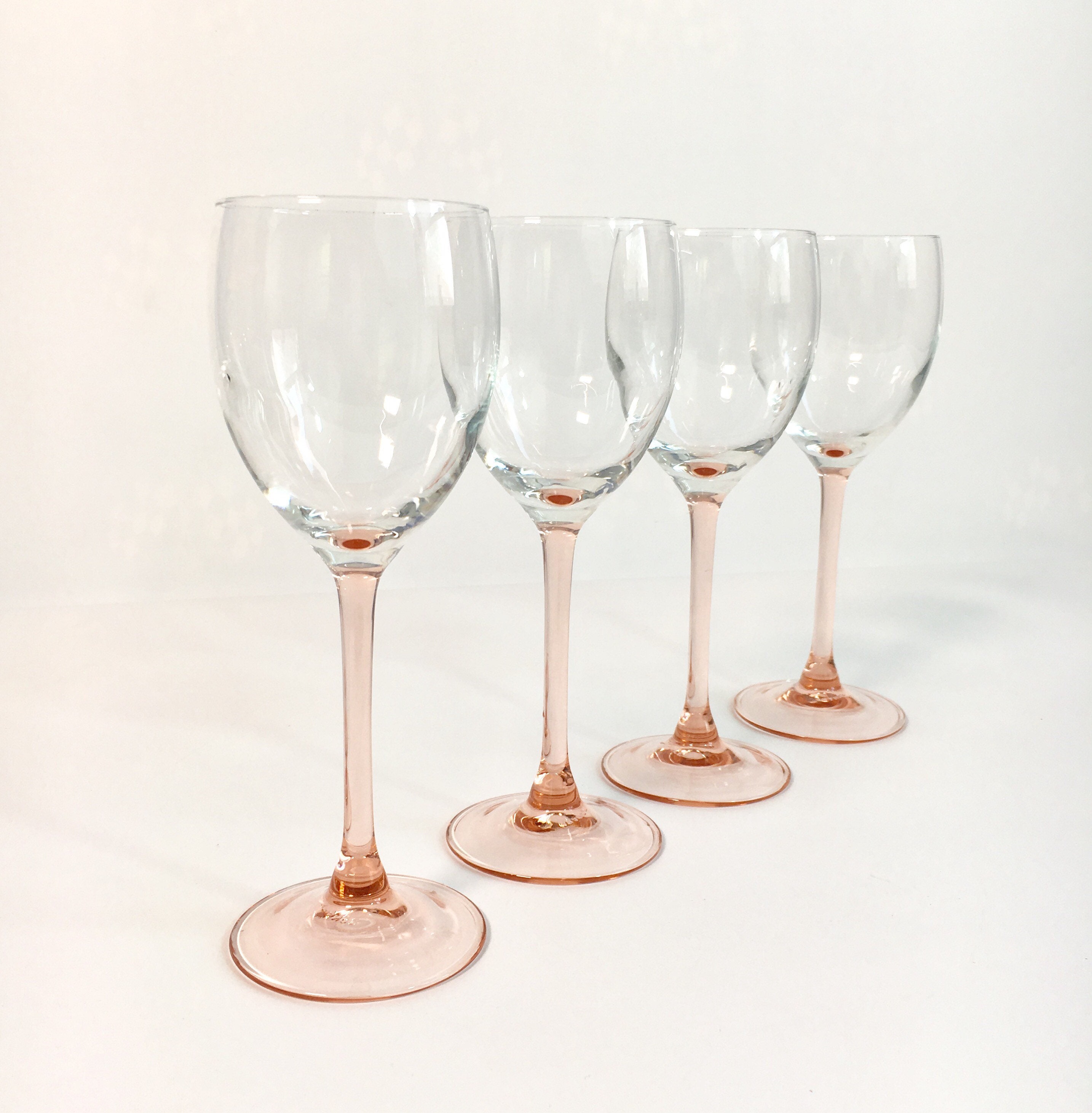Vintage Set of 4 Luminarc Wine Glasses 4 Pink Blush Stem w/ Clear