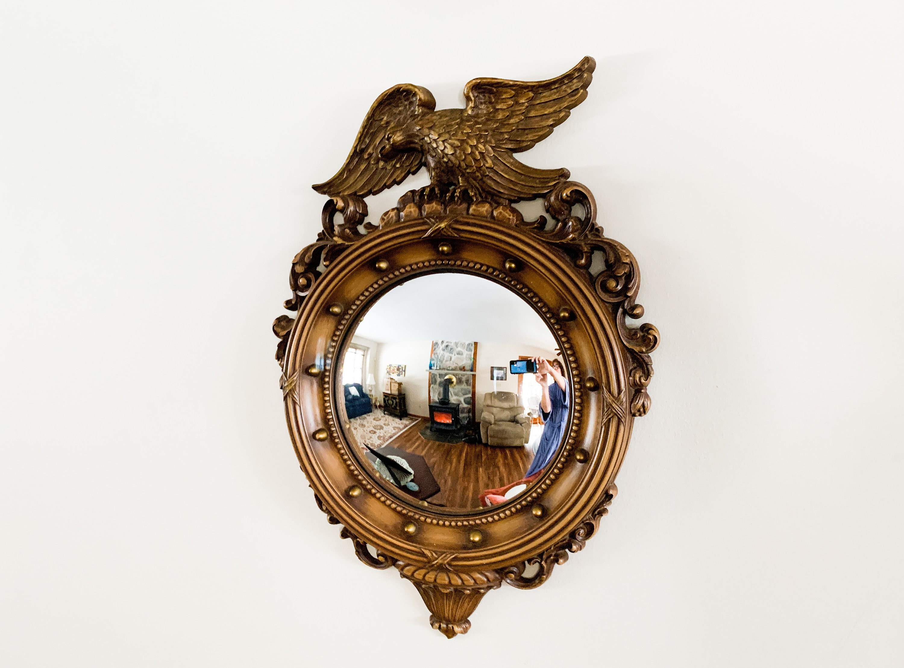 Vintage Syroco Wall Mirror W American Eagle Mid Century Brown