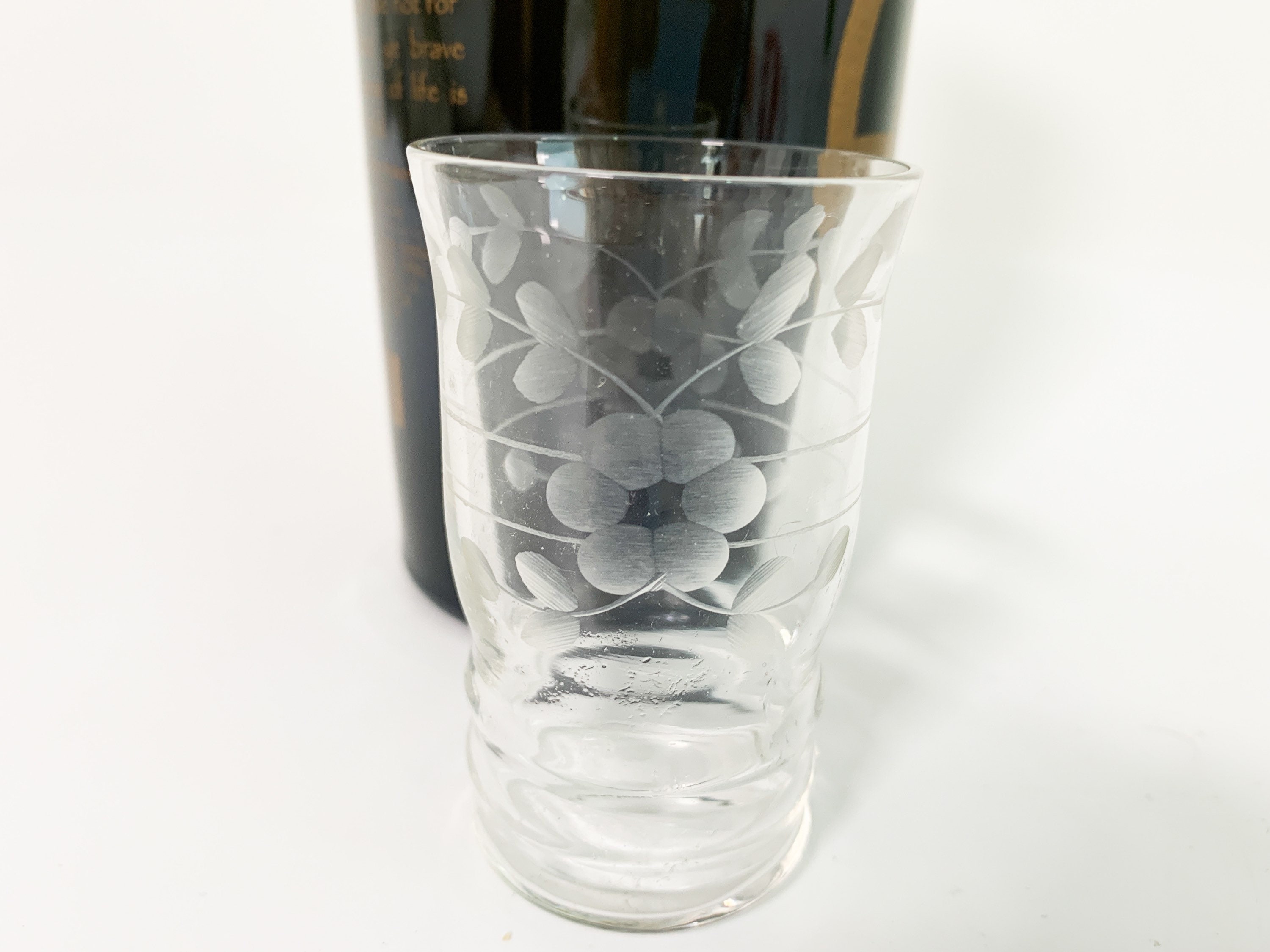 6 Vintage Etched Cordials Floral Design on Glasses Six Etched Hand