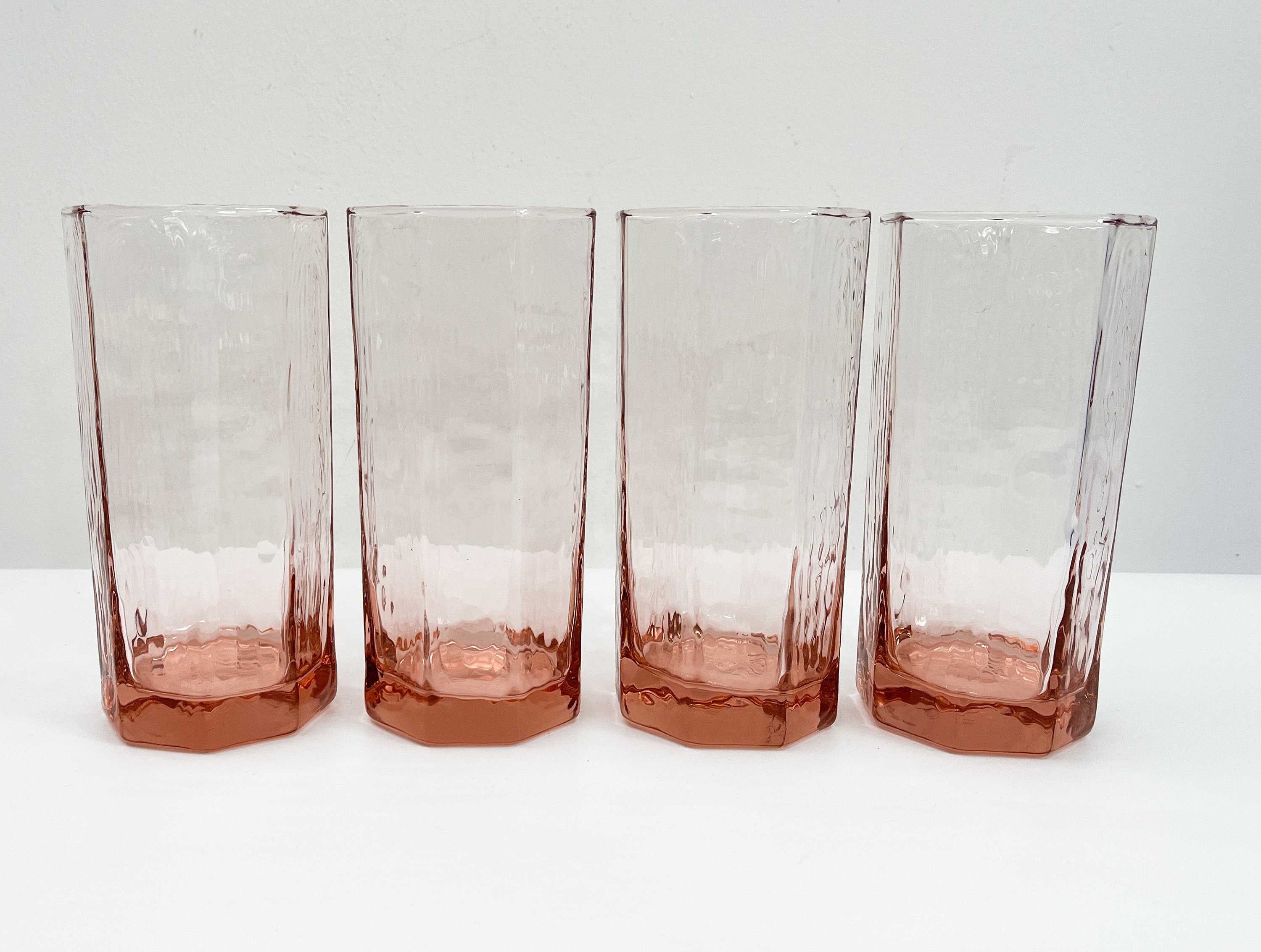 4 Vintage Pink Facets Libbey Cooler Glasses Four Retro Peach Tall