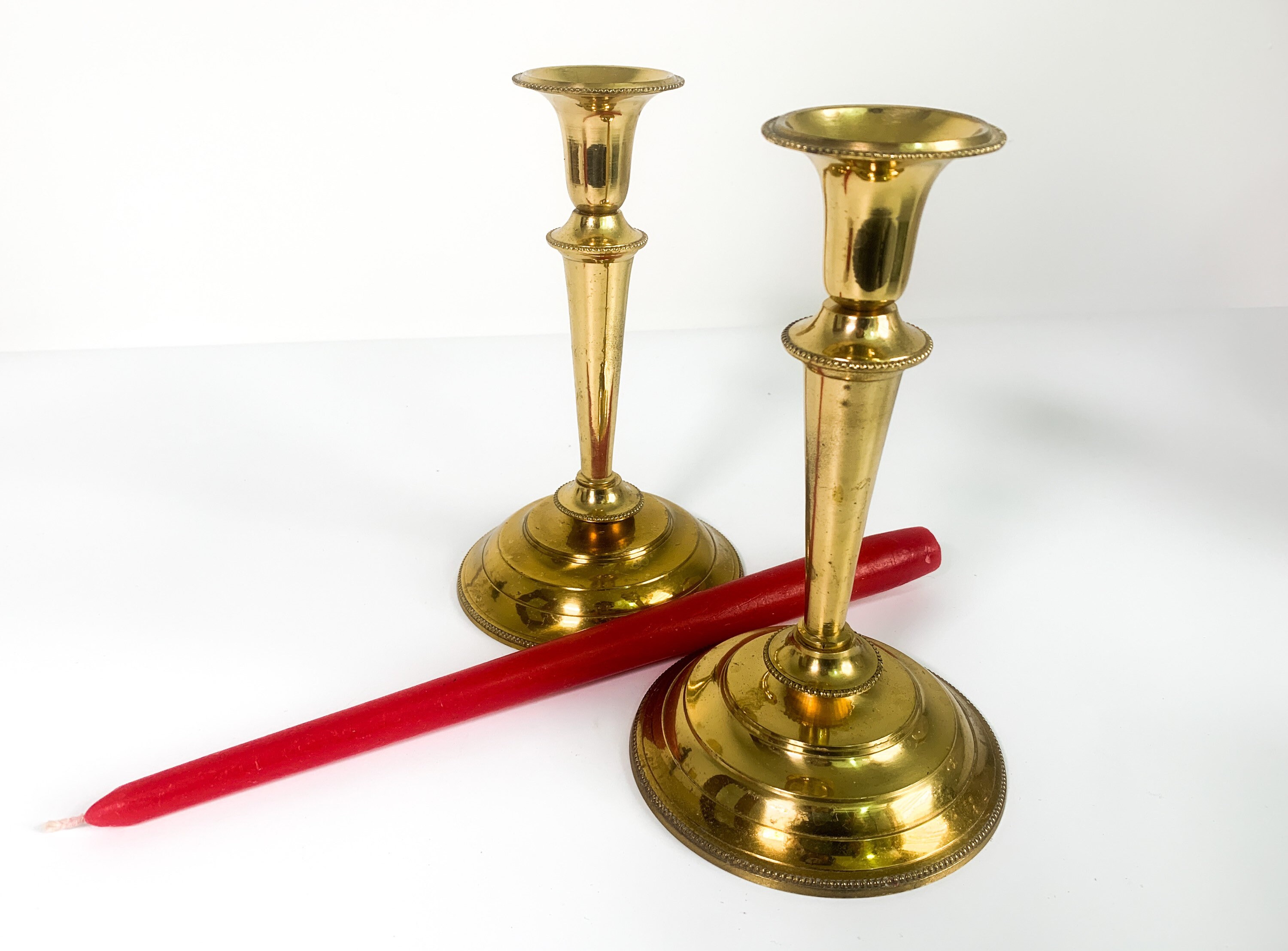 Pair Vintage Brass Candlesticks Matching Set of 2 of Brass Candle