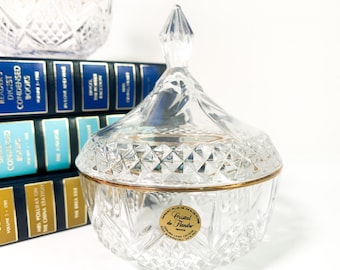 Vintage Cristal De Flandre Lead Crystal Candy Dish – Gold Trim, Fan Cut