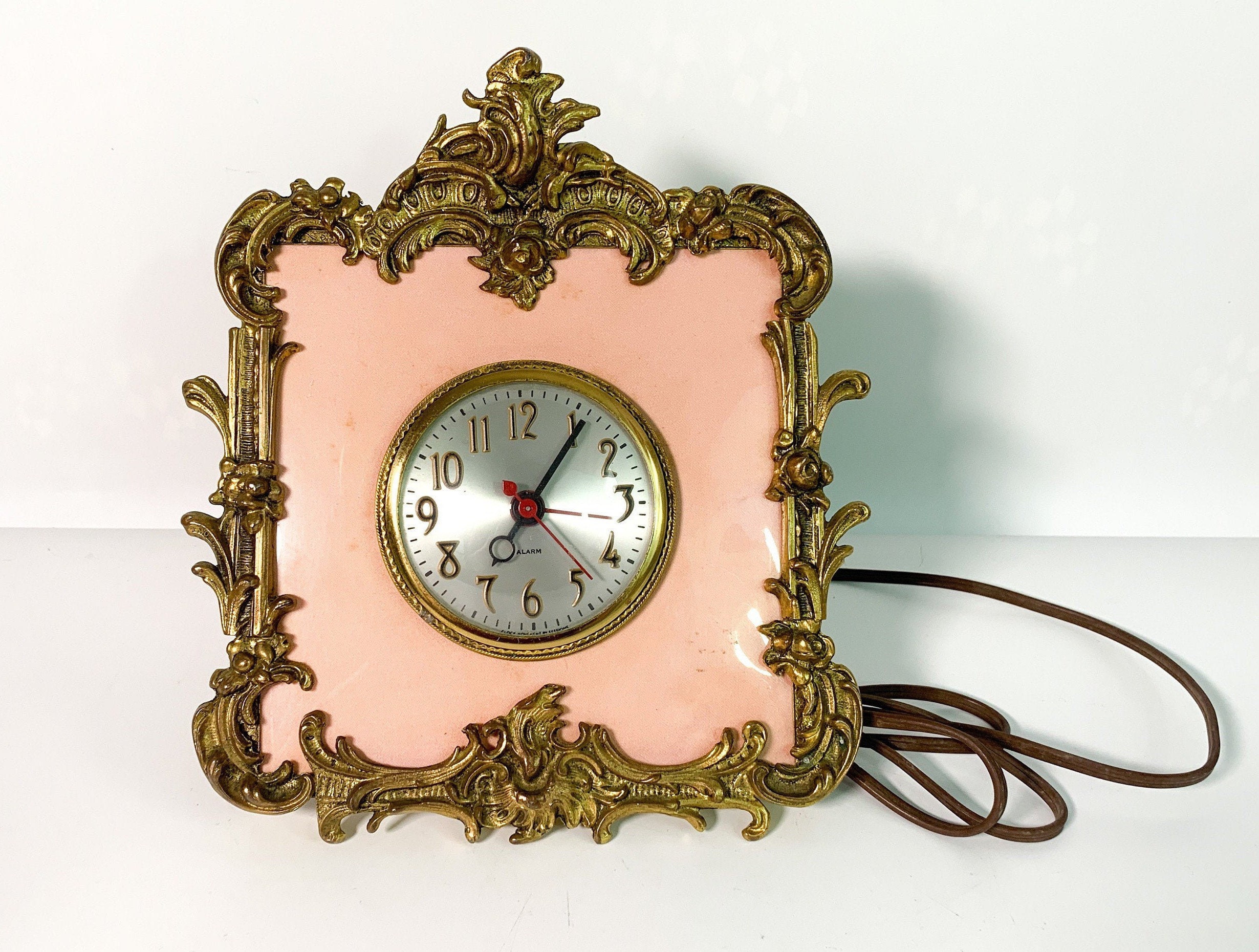 Heavy Ornate Brass Clock/Vintage BrassFrame Clocks/ Tabletop Brass