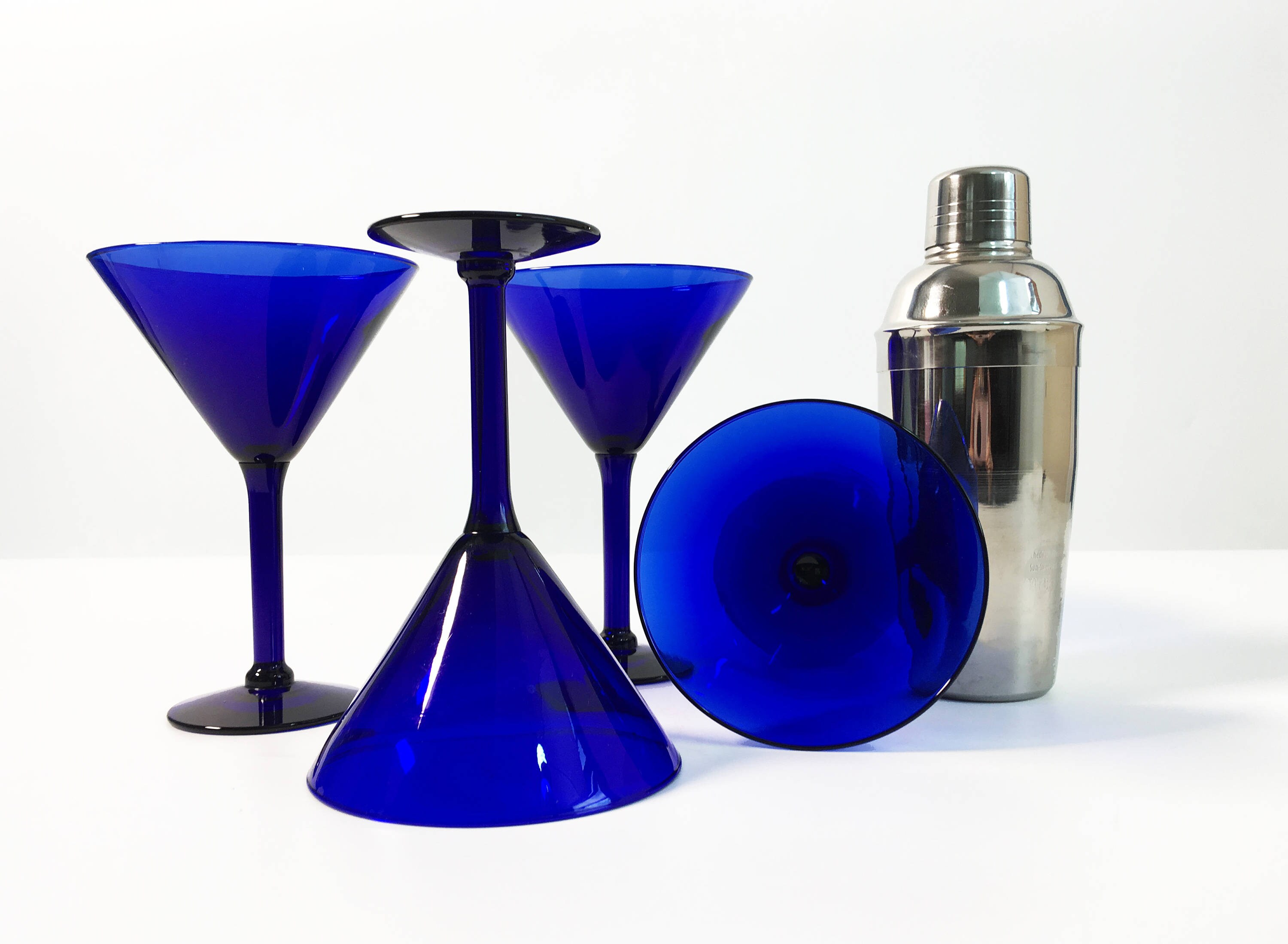 4 Vintage Blue Martini Glasses Set of 4 Cobalt Blue Glass Martini