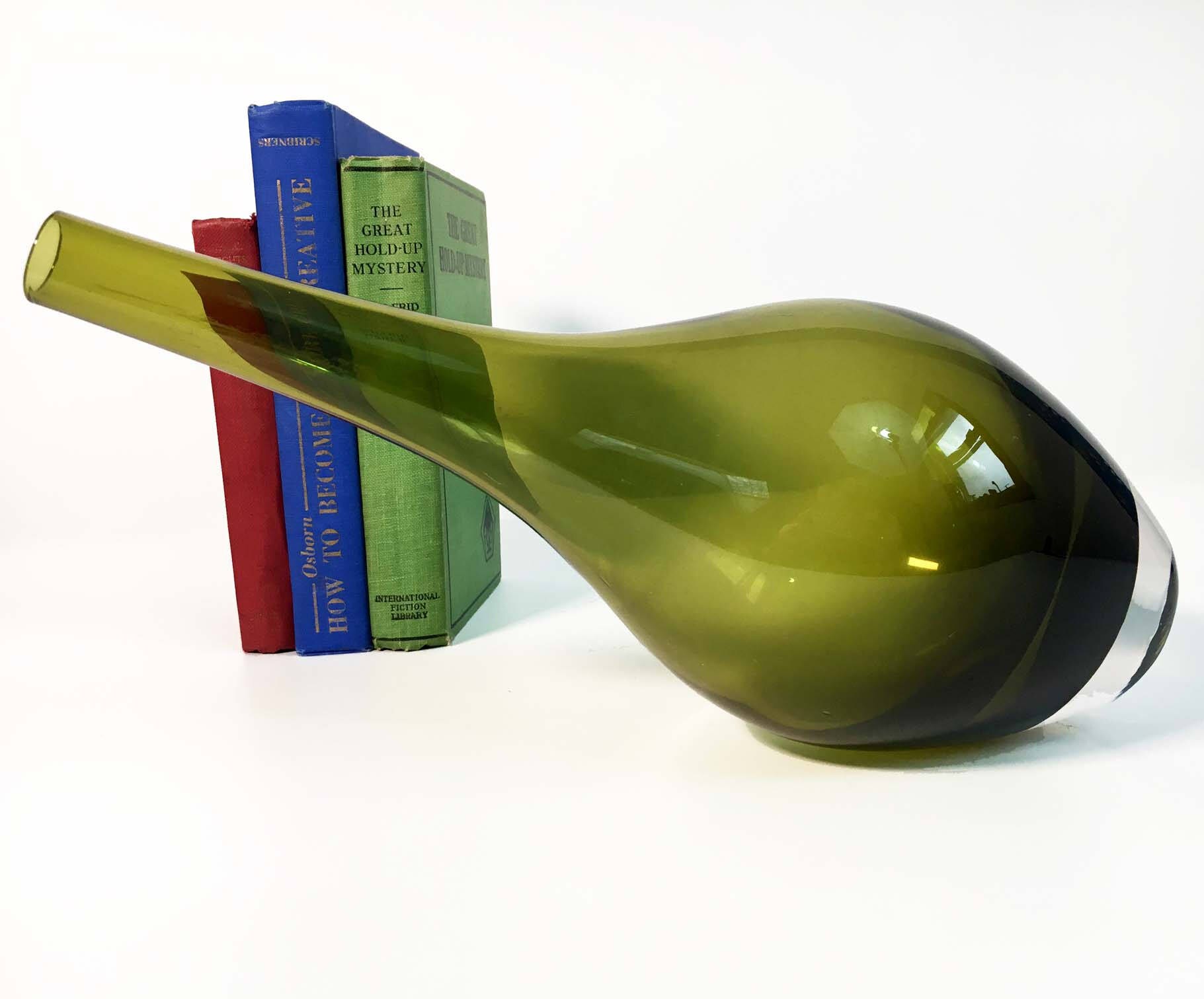 Vintage Green Glass Vase Hand Blown Glass Art Glass Retro Mid