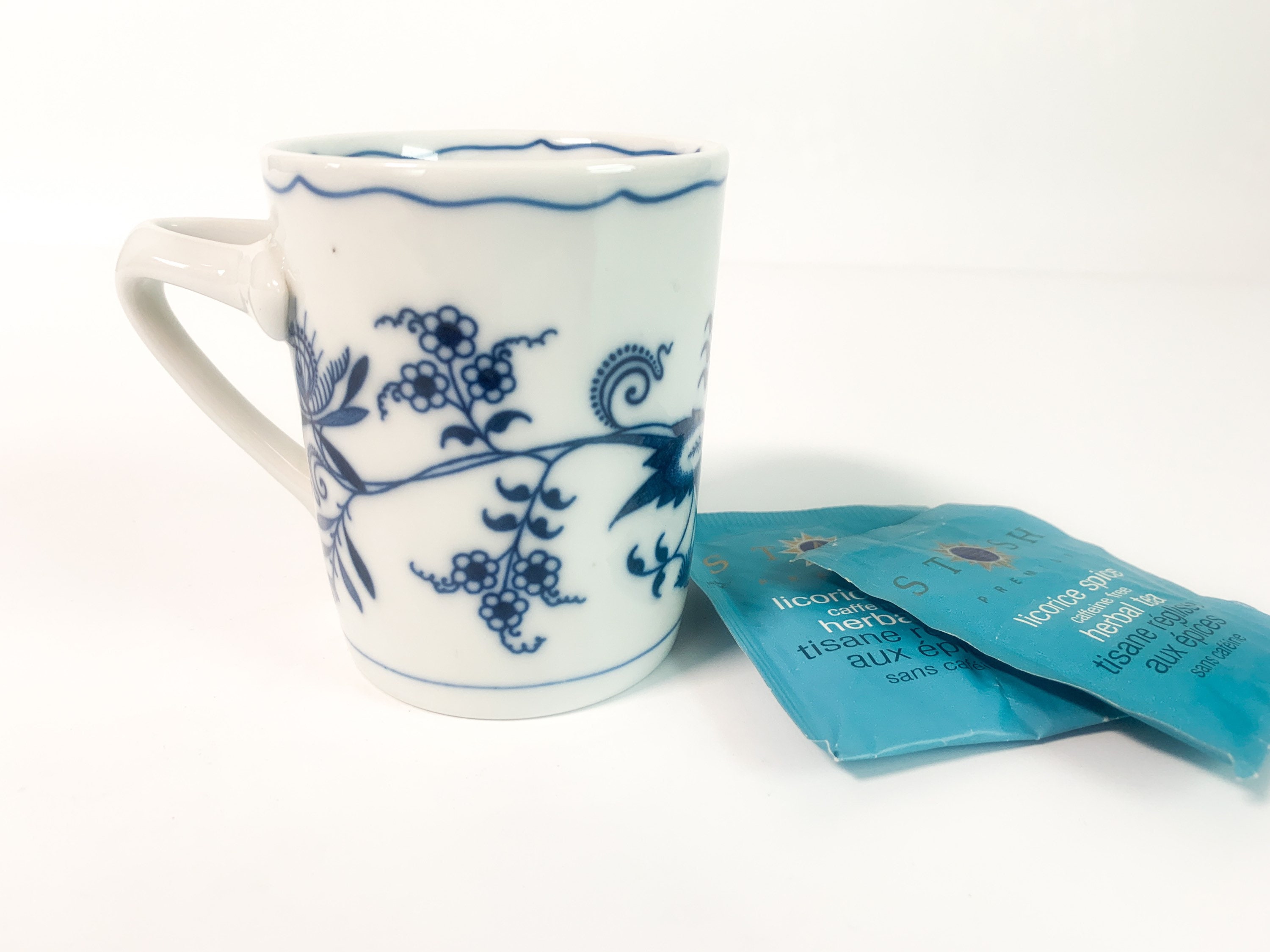 Vintage Blue Danube Mug Retro Mid century Blue on White Flower Floral