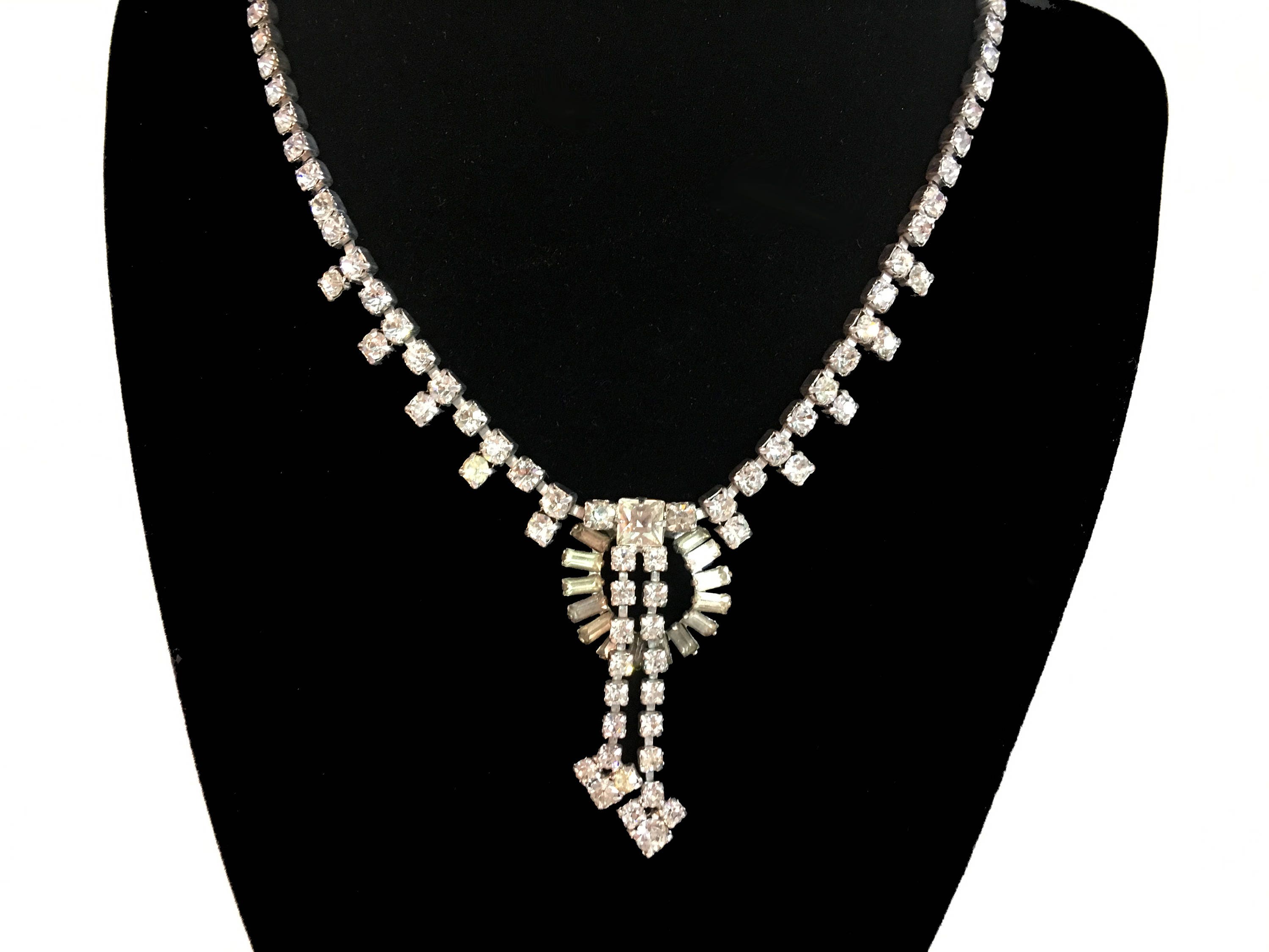 Vintage Parco Signed Rhinestone Choker Necklace Faceted Round Rhinestone Gold Tone Metal