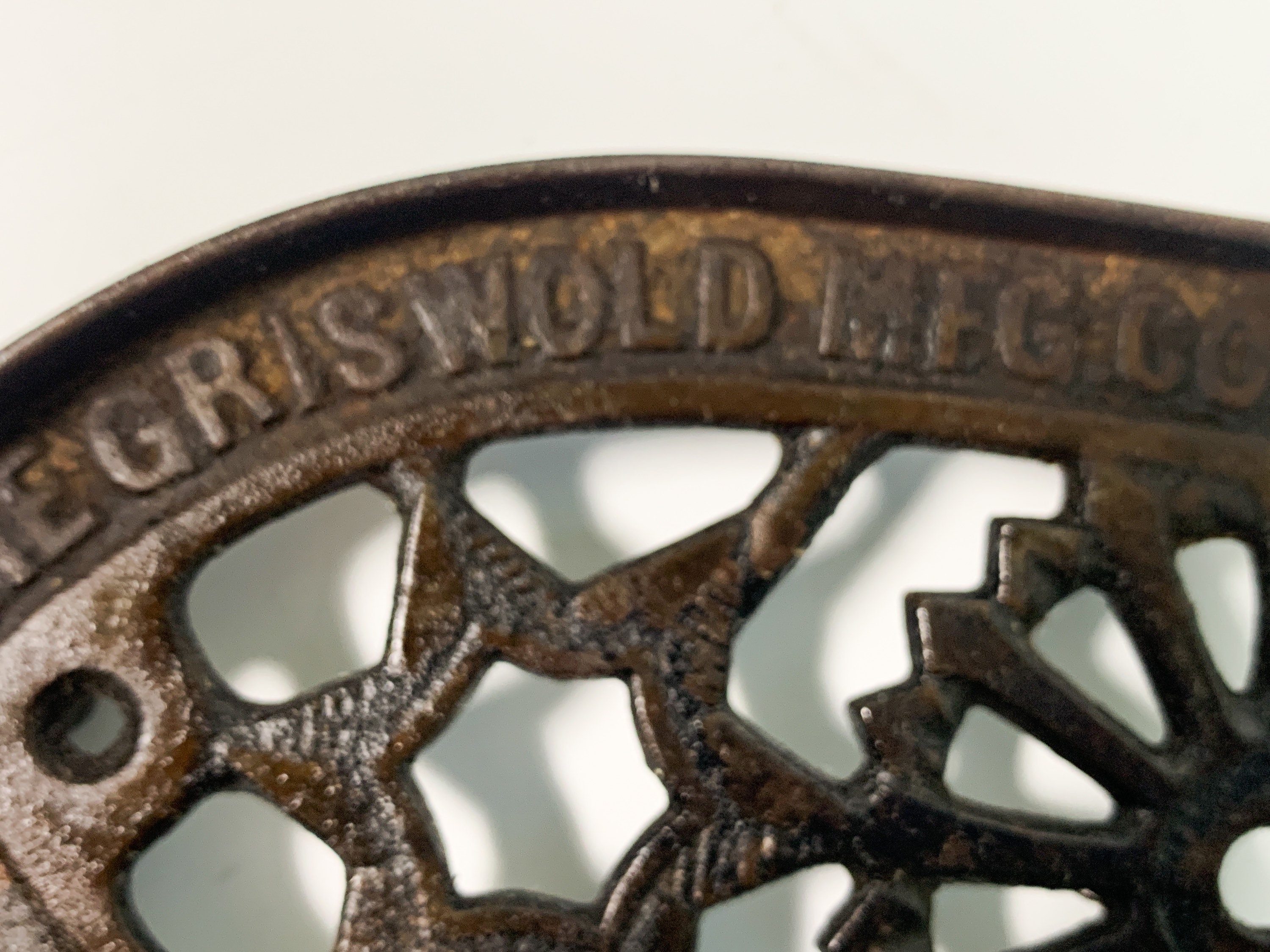 Antique RARE GRISWOLD Cast Iron Tray Trivet Sad Iron Holder Classic Model w/ Star & Fan Shape