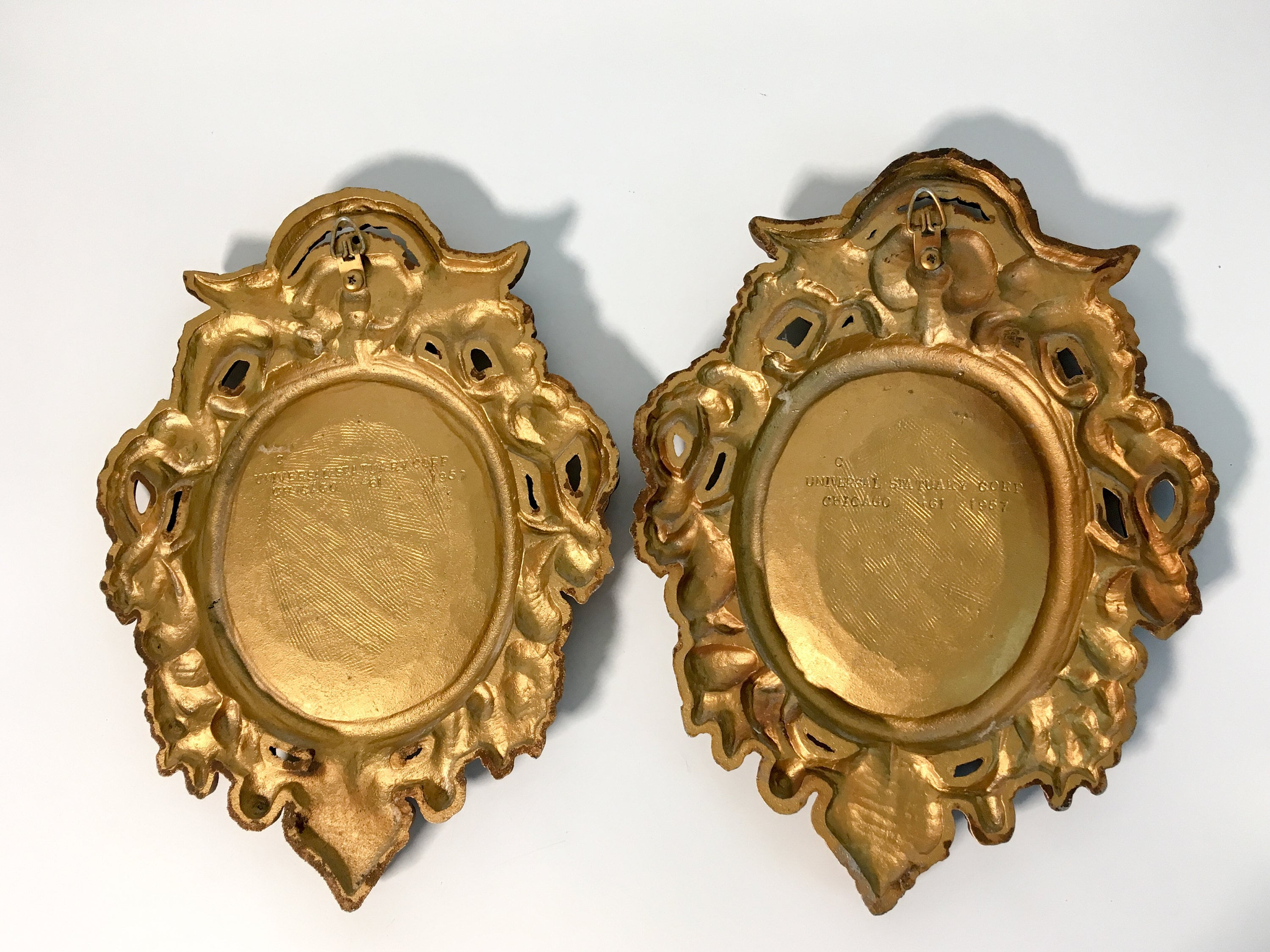 Pair Vintage Universal Statuary Wall Hangings Plaques 2 Heavy Ornate