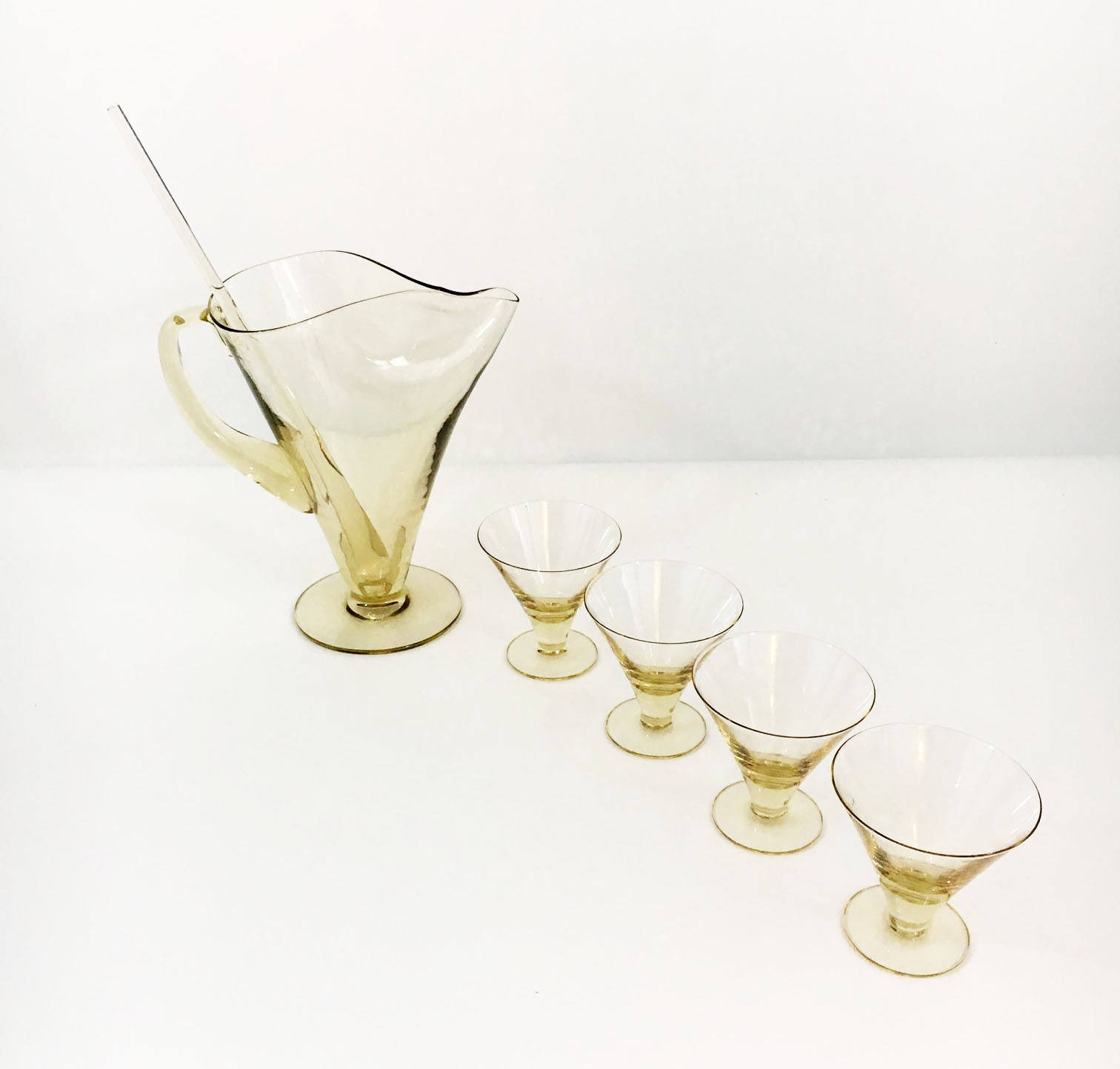 Vintage Martini Set Smoke Gray Glass Cocktail Pitcher with Matching Martini Cocktail Glasses