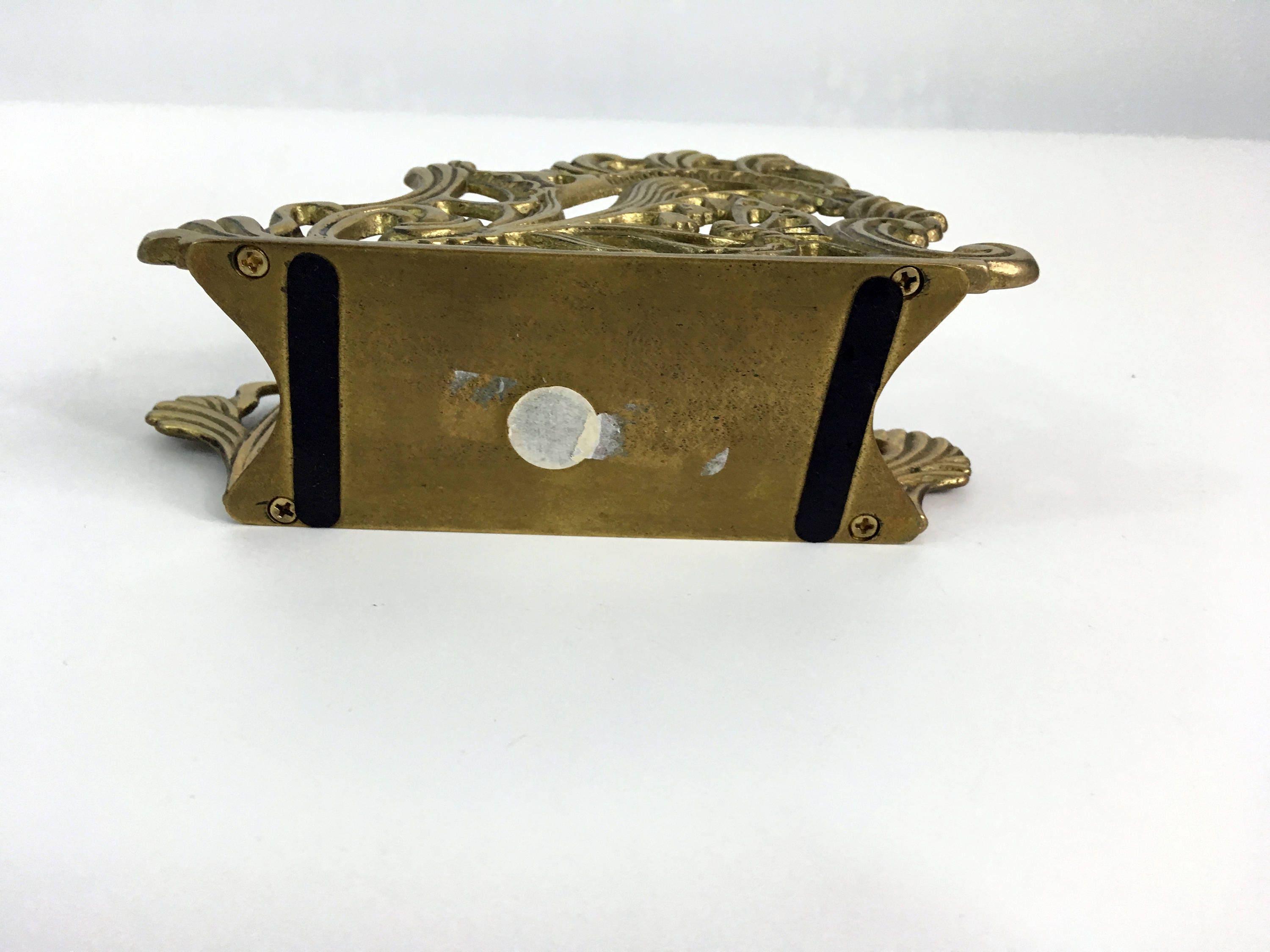 Vintage Solid Brass Napkin Holder Ornate Heavy Brass Napkin Holder or