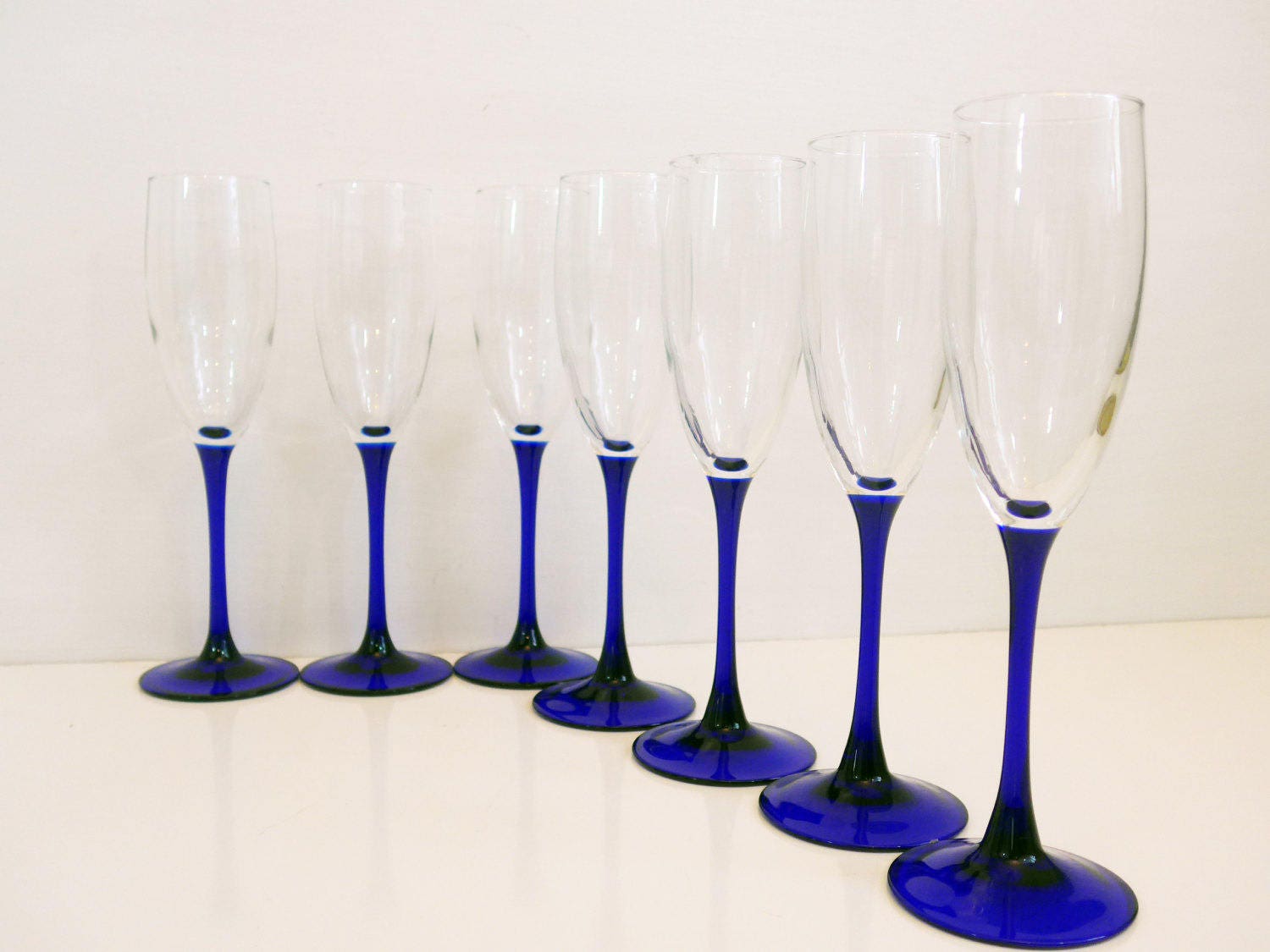 2) LUMINARC SMALL MARTINI GLASSES w/COBALT BLUE STEM