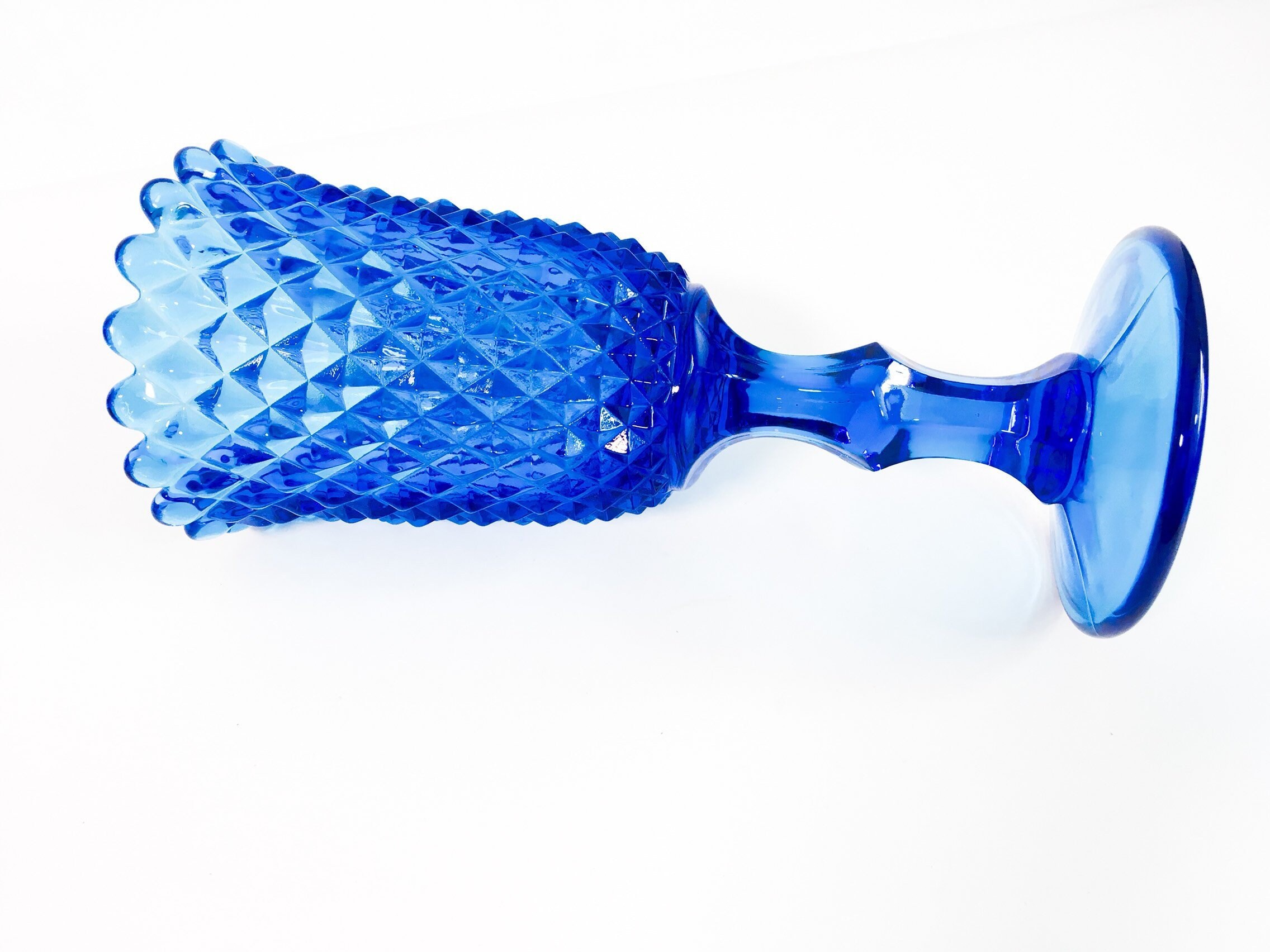 Vintage Imperial Cobalt Blue Hobnail Glass Vase Reto Mid century