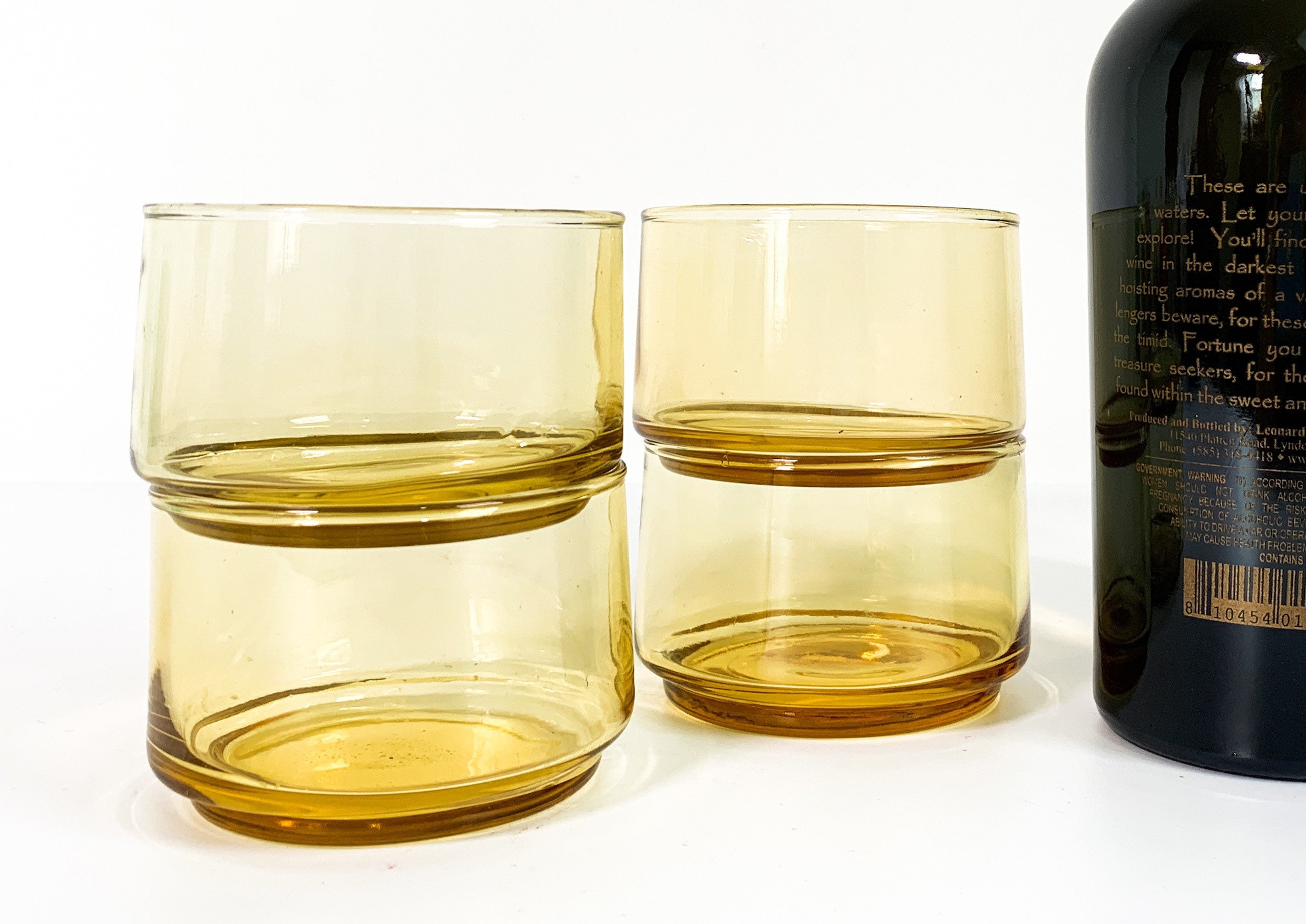 Vintage / Retro Amber Stackable Drinking Glasses Set of 4 Lowball