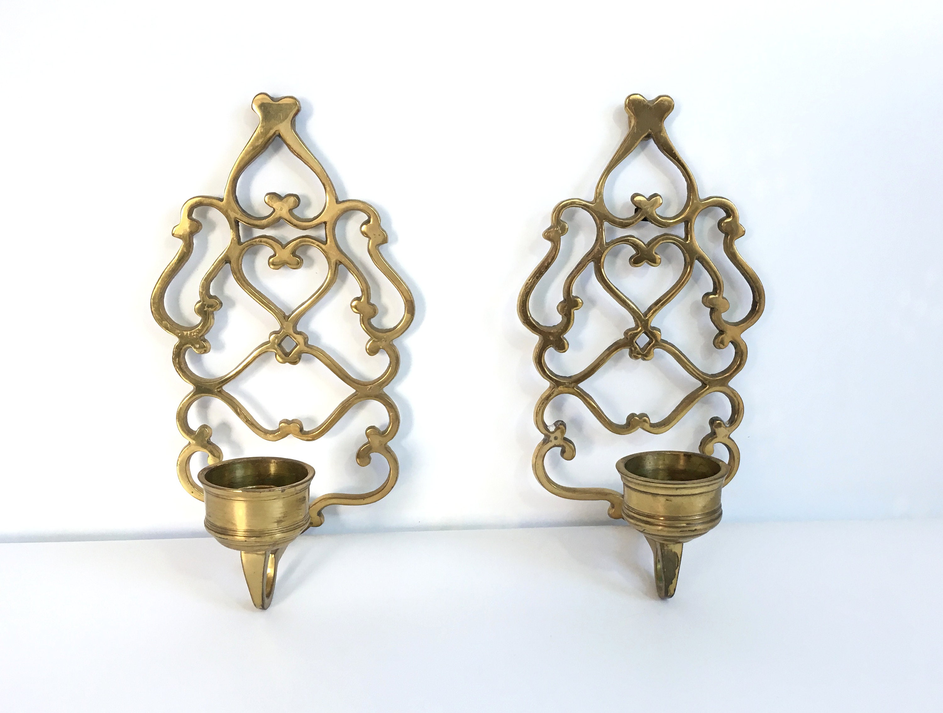 Vintage Pair of Brass Sconces / Candleholders / Candle ...
