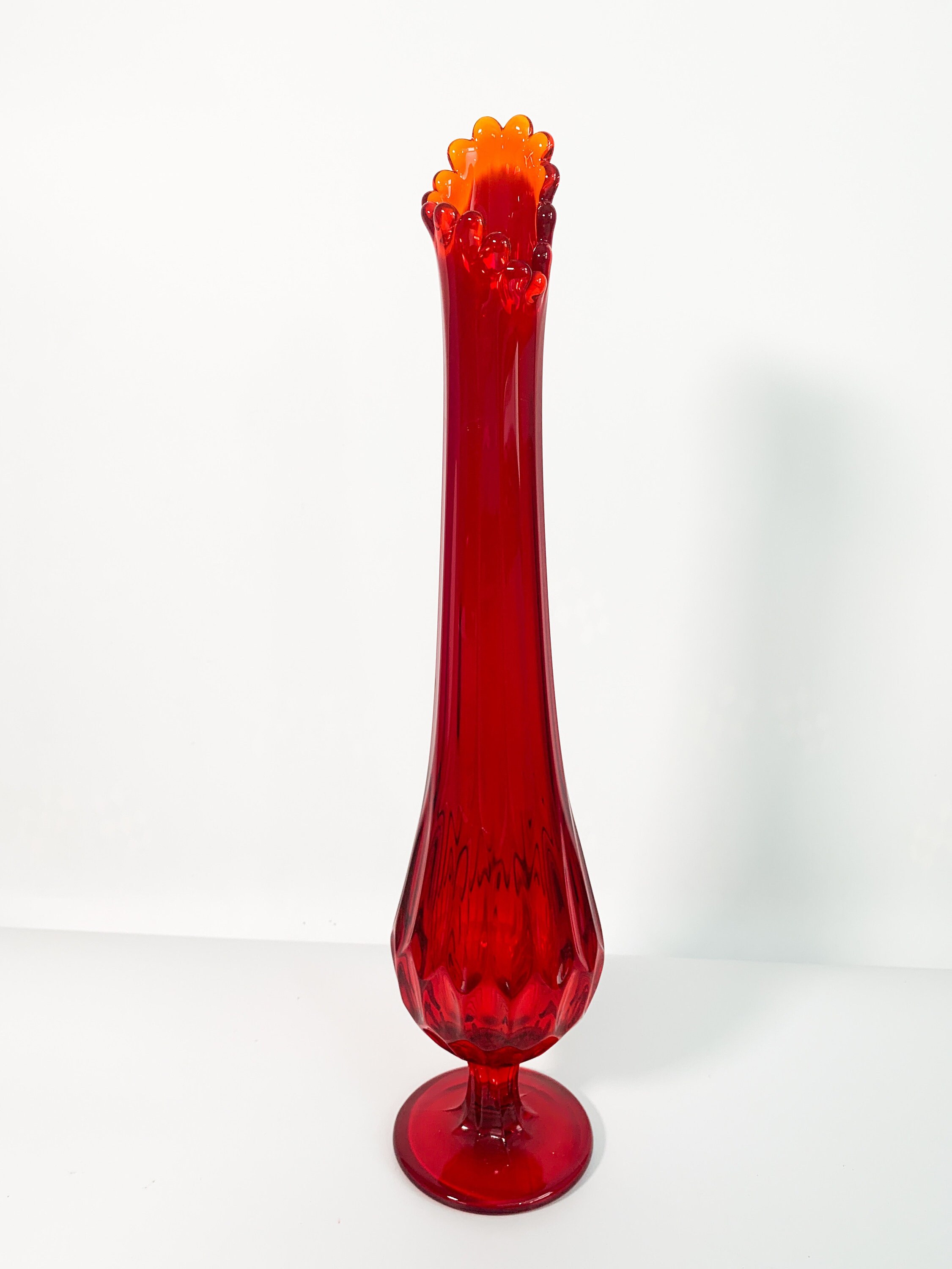 Vintage Viking Budvase Ruby Tall Amberina Vase Red Yellow Stretched