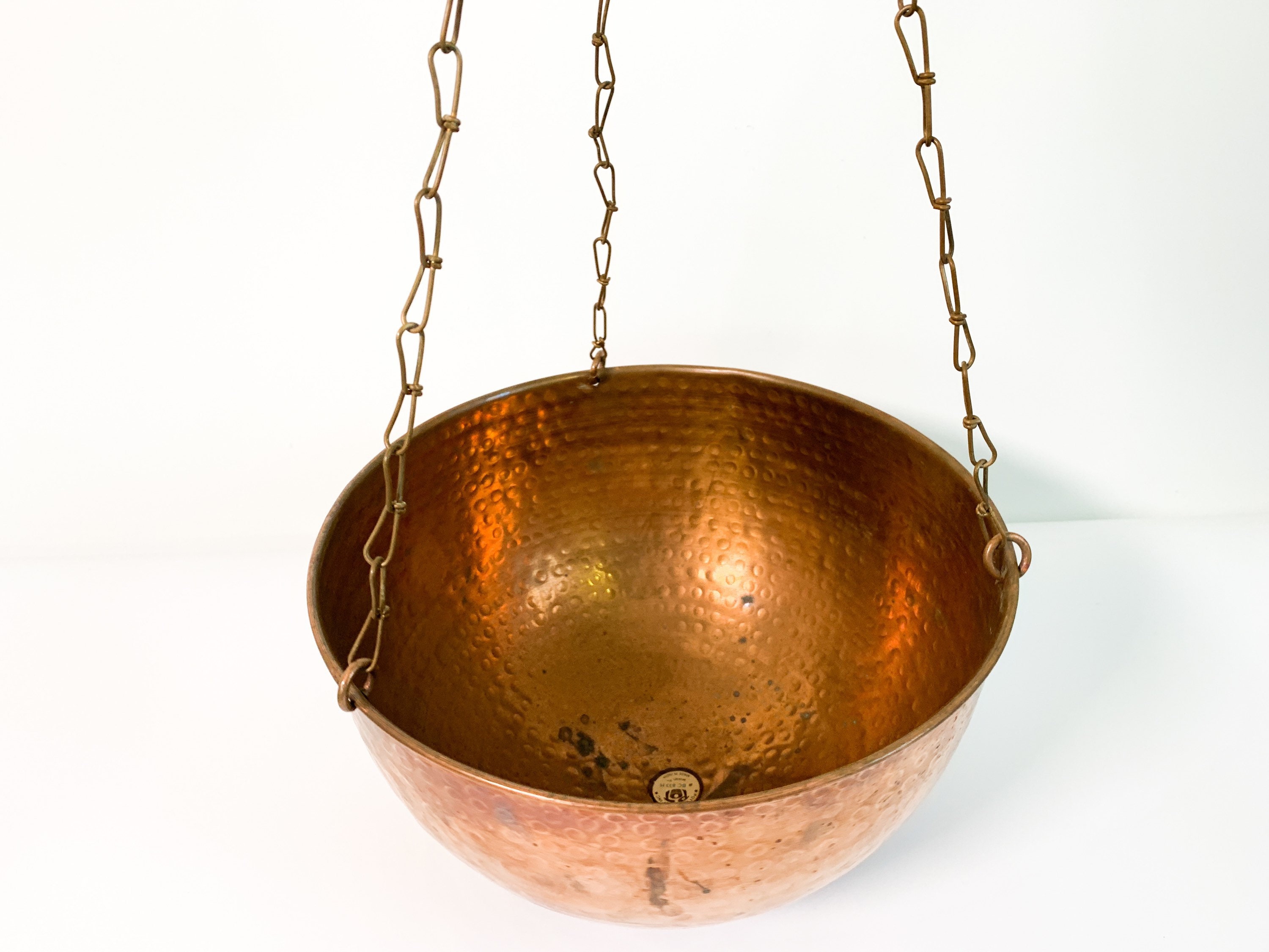 Vintage Hanging Copper Bowl Hammered Planter Copper 3 Chain Retro