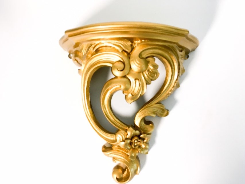 Pair Vintage Gold Ornate Syroco Shelves 2 Wall Shelves Retro French