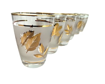 Vintage Libbey Golden Foliage Juice Glasses - Mid Century Barware Set