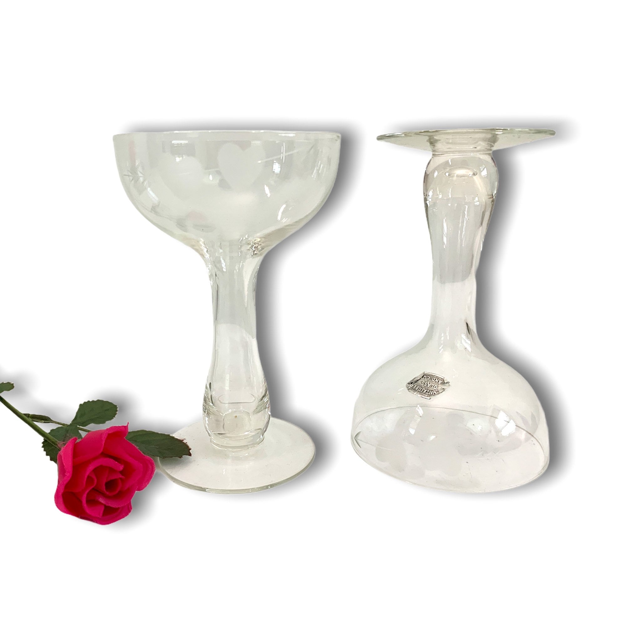 Pair Champagne Coupes with Hollow Stems