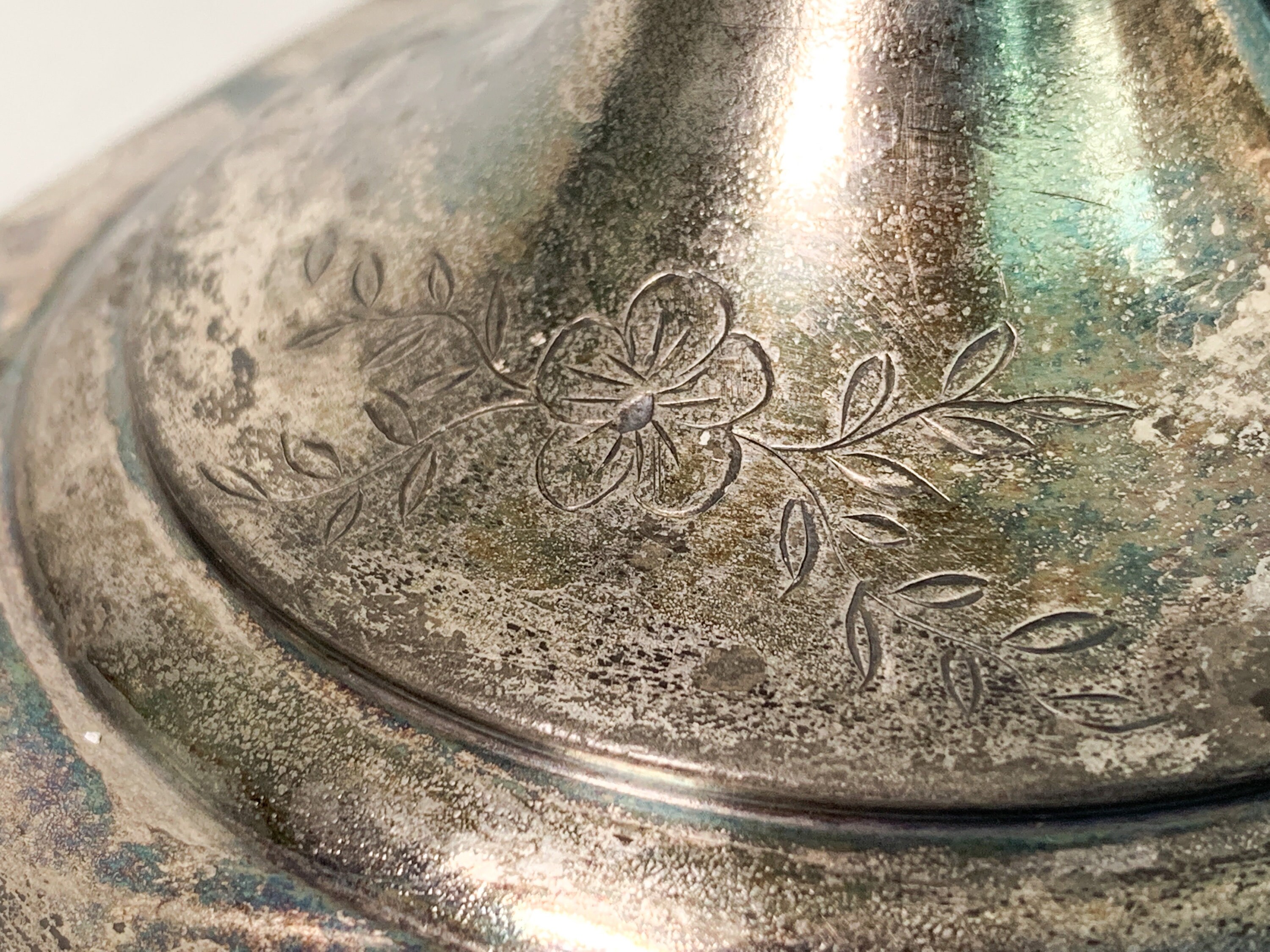 Pair Antique Etched Floral Candlestick Holders Ornate Flower Floral