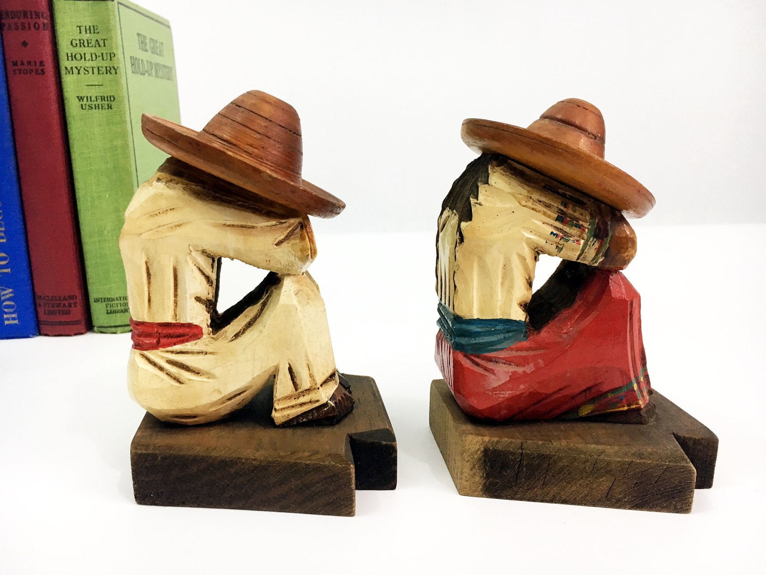 Wood Bookends Mexican Siesta Wooden Bookends Folk Art Bookends