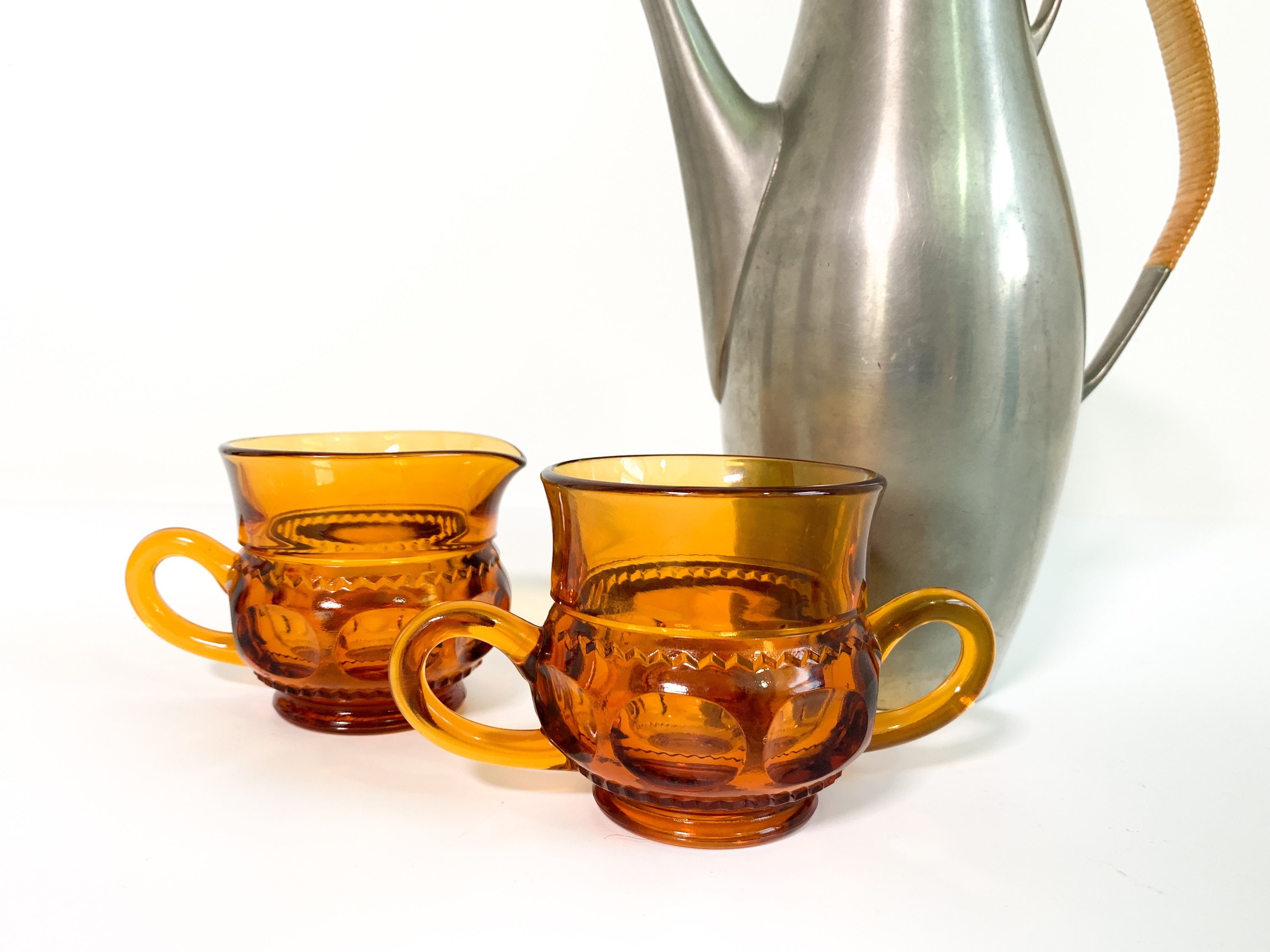 Vintage Amber Sugar & Creamer Set Glass Kings Crown Tiffan