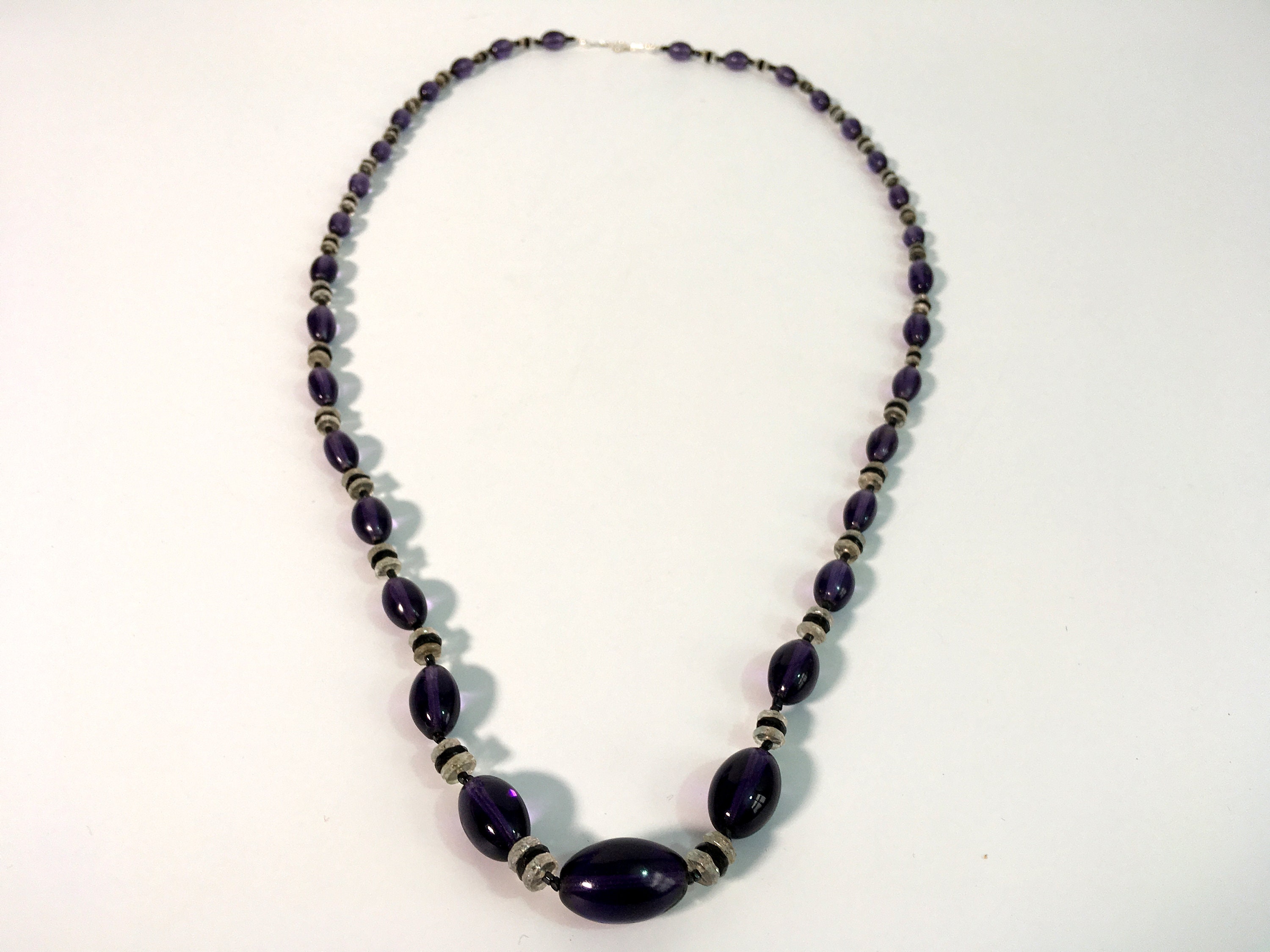 Antique Flapper Purple Black & Clear Bead Necklace - Vintage 32 Long ...