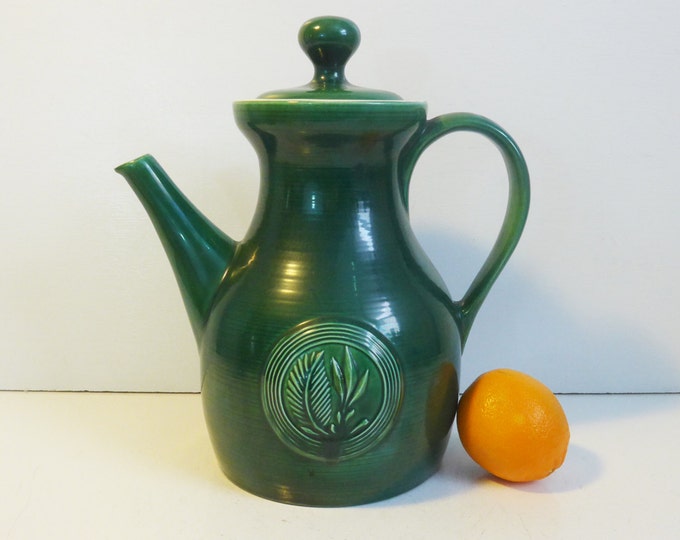 Red Wing Pottery Butter Mold LARGE Stoneware Pitcher w/ Lid - Green Mid century Pitcher by Ernest Sohn circa 1950 - 1960s Green Butter Mold