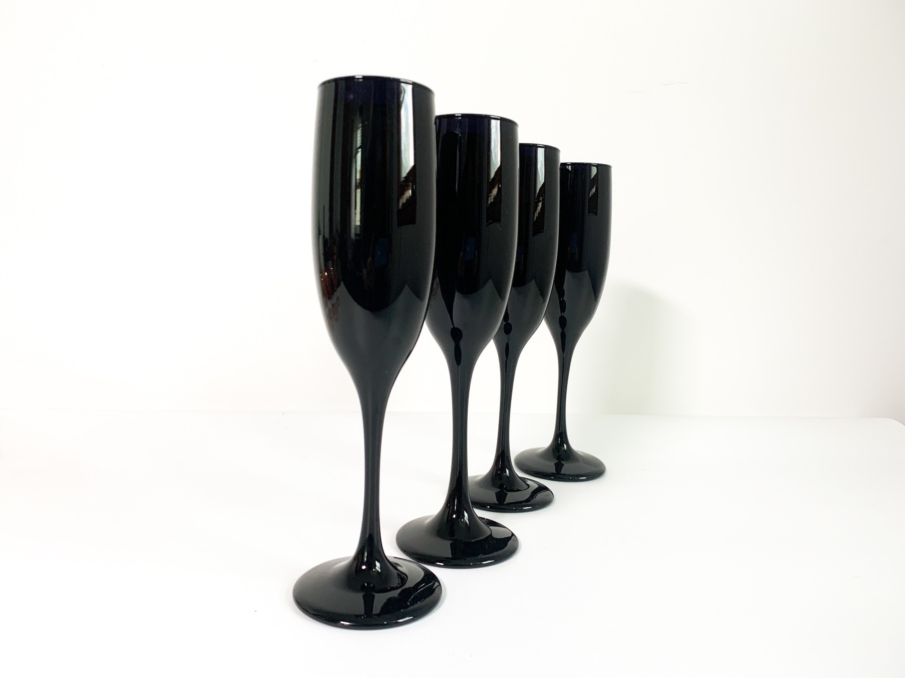 Vintage Premiere Black Champagne Flutes or Glasses by Libbey Set of 4