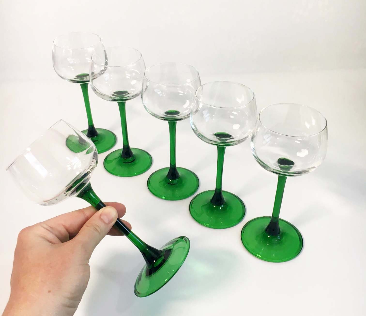 Vintage Wine Cordial Glasses with Green Stem Set of 6 FRANCE