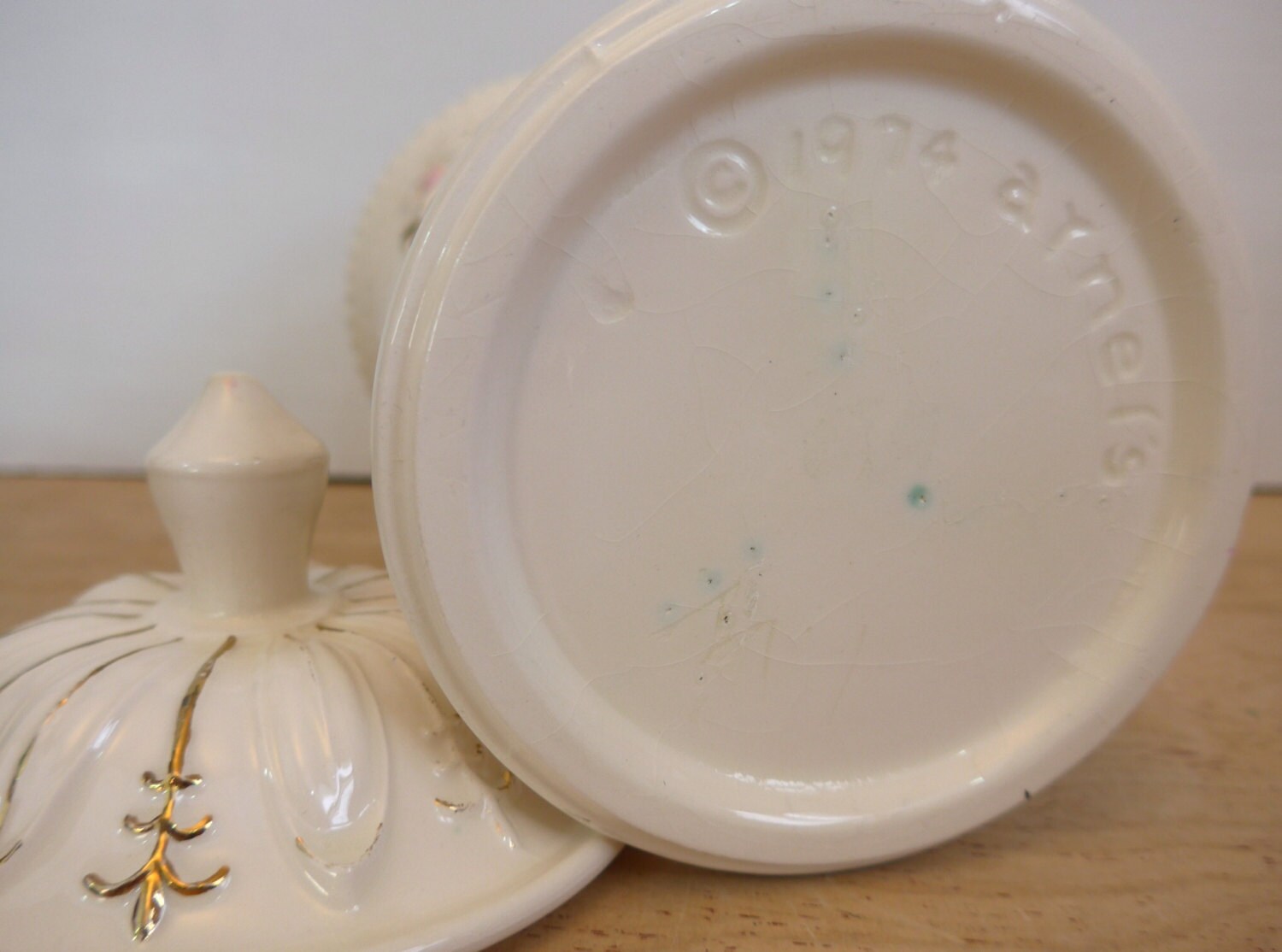 Arnel's Pottery Pedestal Jar with Lid Tall Ivory Apothecary Jar Pink