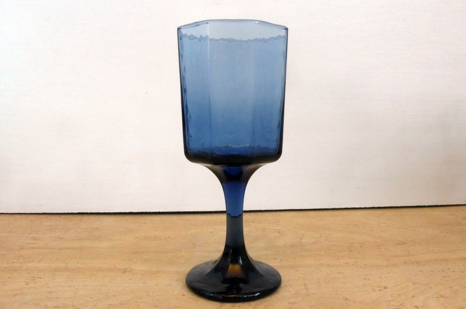 Vintage Set of 4 Libbey Blue Facets Wine Glasses Textured Cobalt Blue