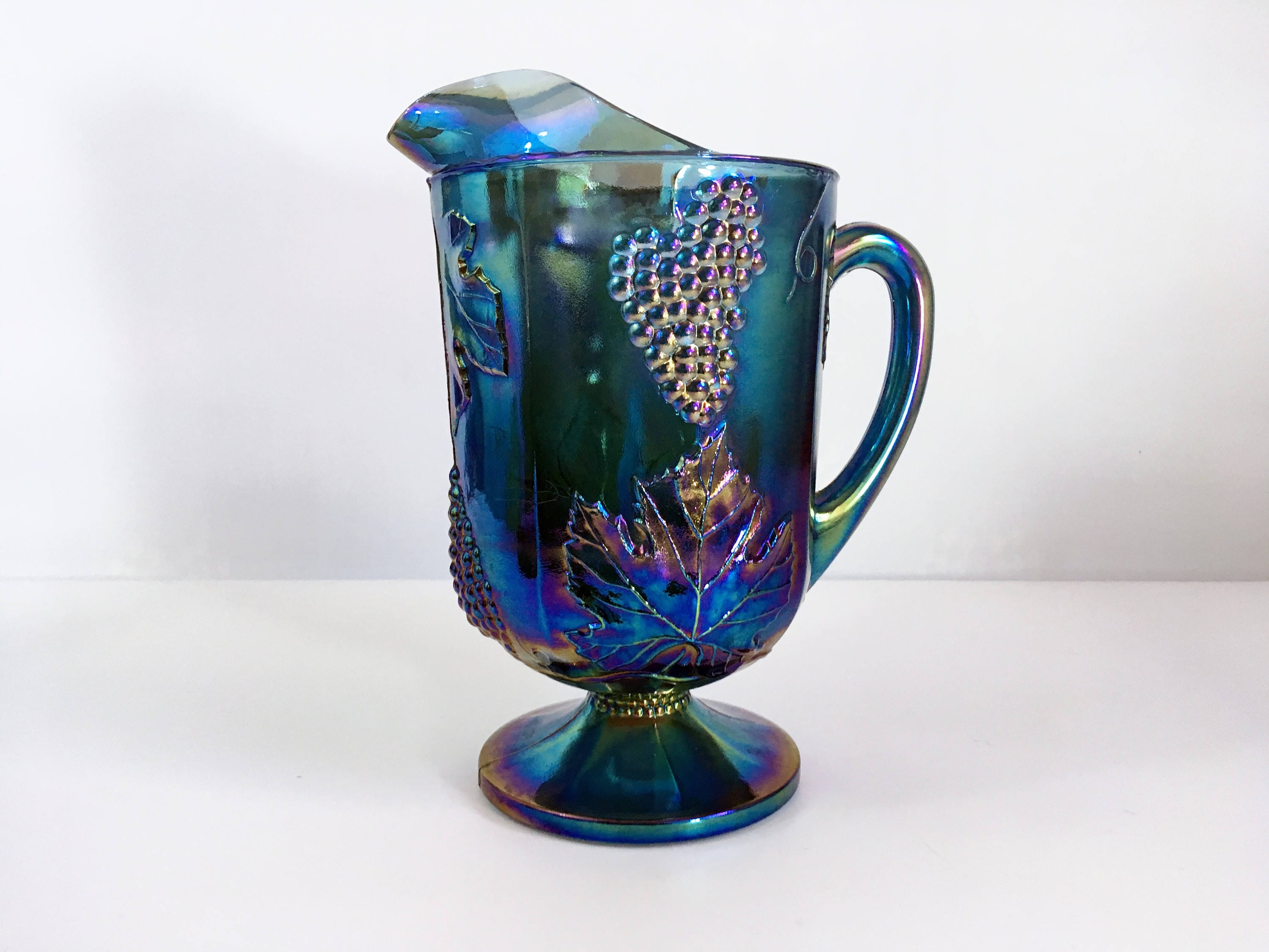 Vintage Amethyst Carnival Glass Harvest Grape Pitcher LARGE Heavy