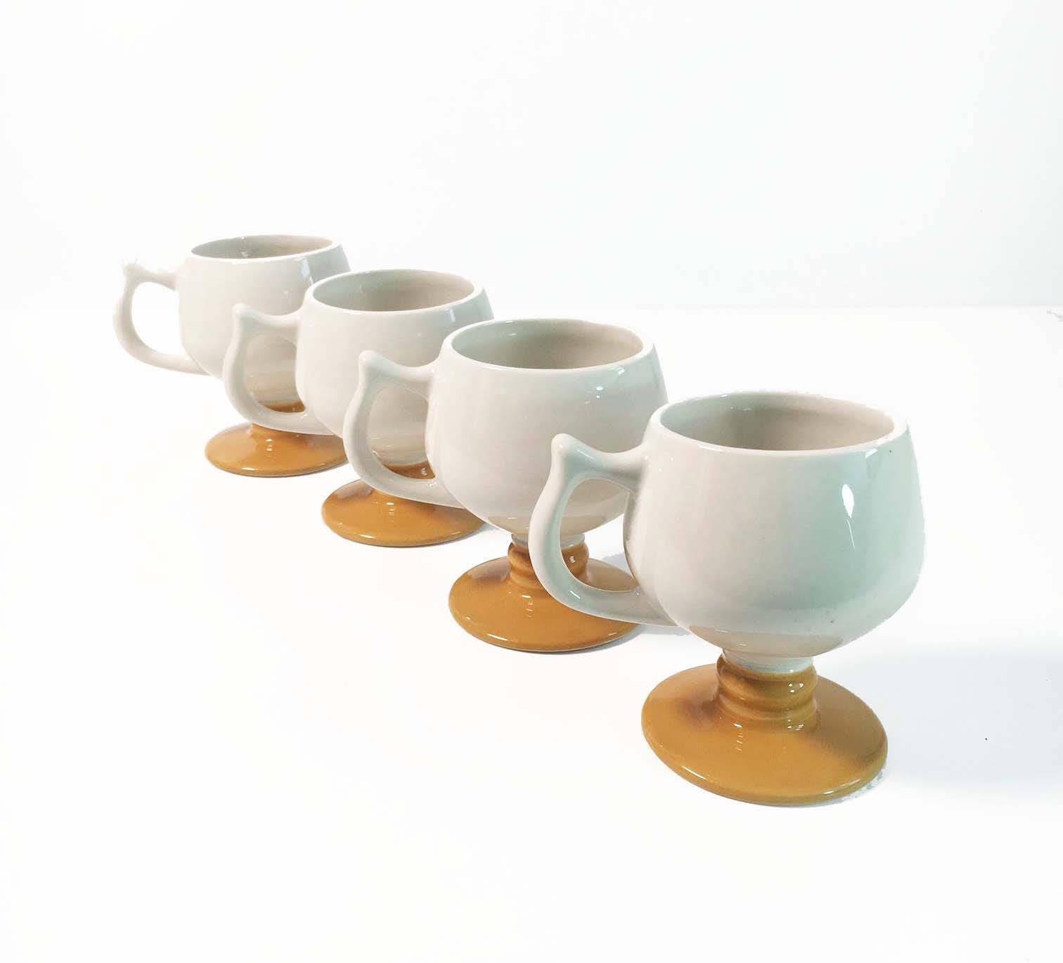 Set of 4 Vintage Hall Stoneware Mugs No. 2274 Cream Tan Brown